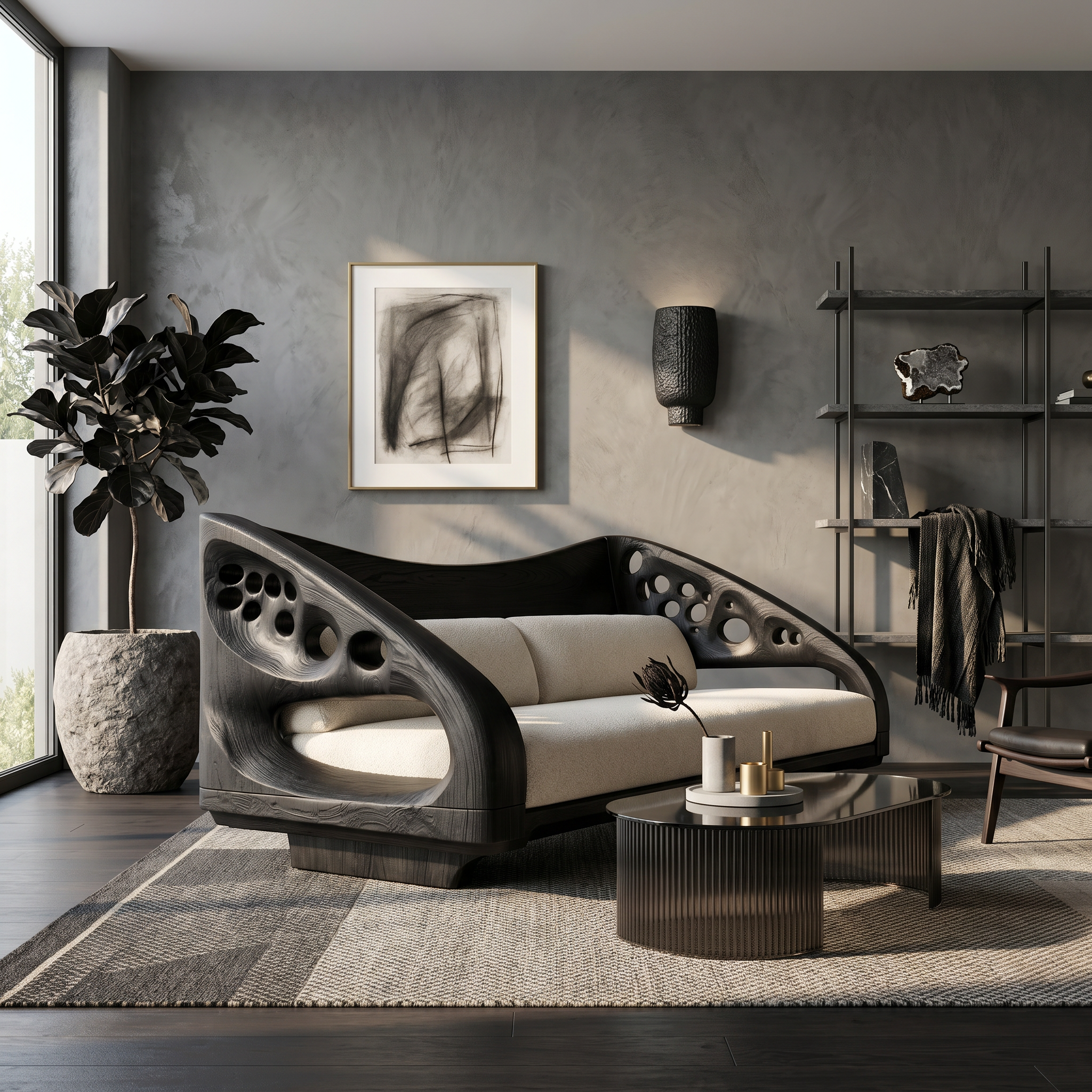 Organic Wooden Sofa Frame With Handcrafted Artistic Design