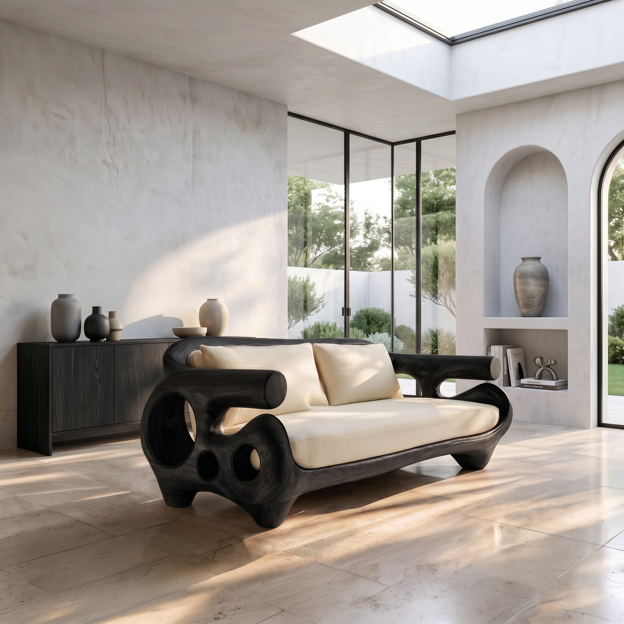 Minimalist Sofa Frame With Solid Wood Artistic Arms For Living Room