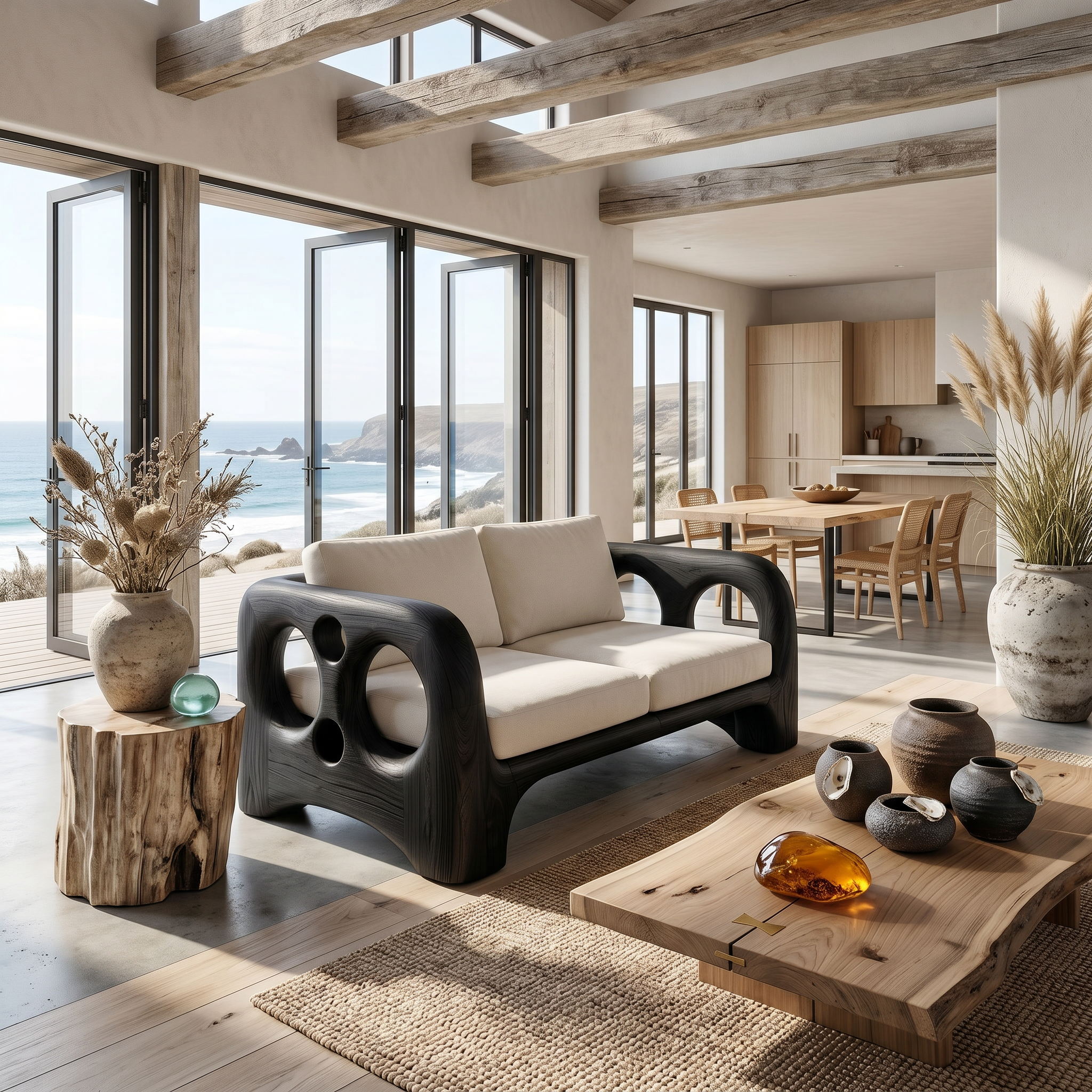 Handcrafted Sofa Frame With Organic Sculptural Arms For Living Room