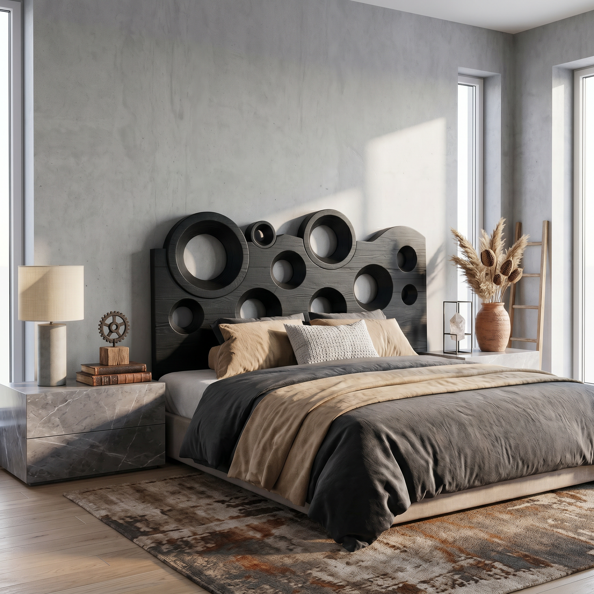 Modern Circular Cutout Headboard Solid Wood Bed Headboard For Bedroom
