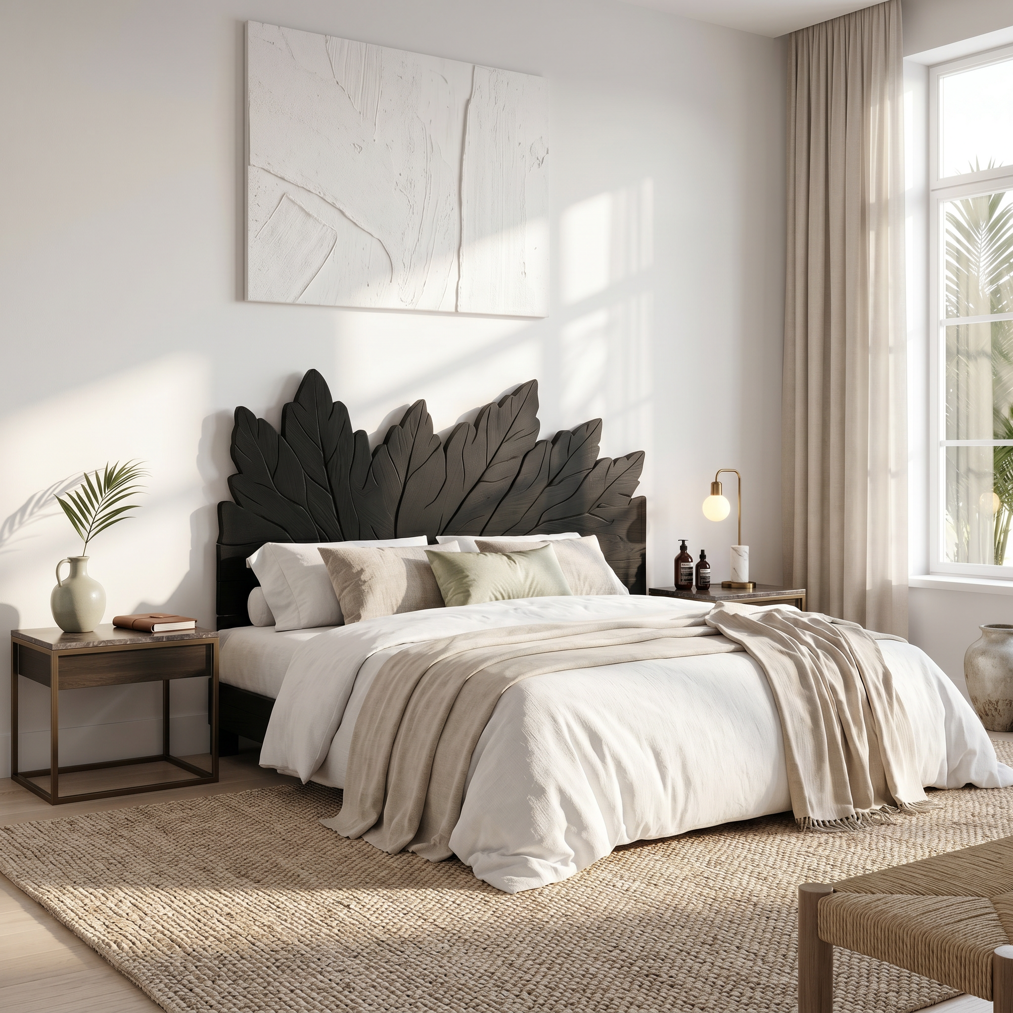 Rustic Leaf Inspired Headboard Wooden Bed Headboard For Bedroom