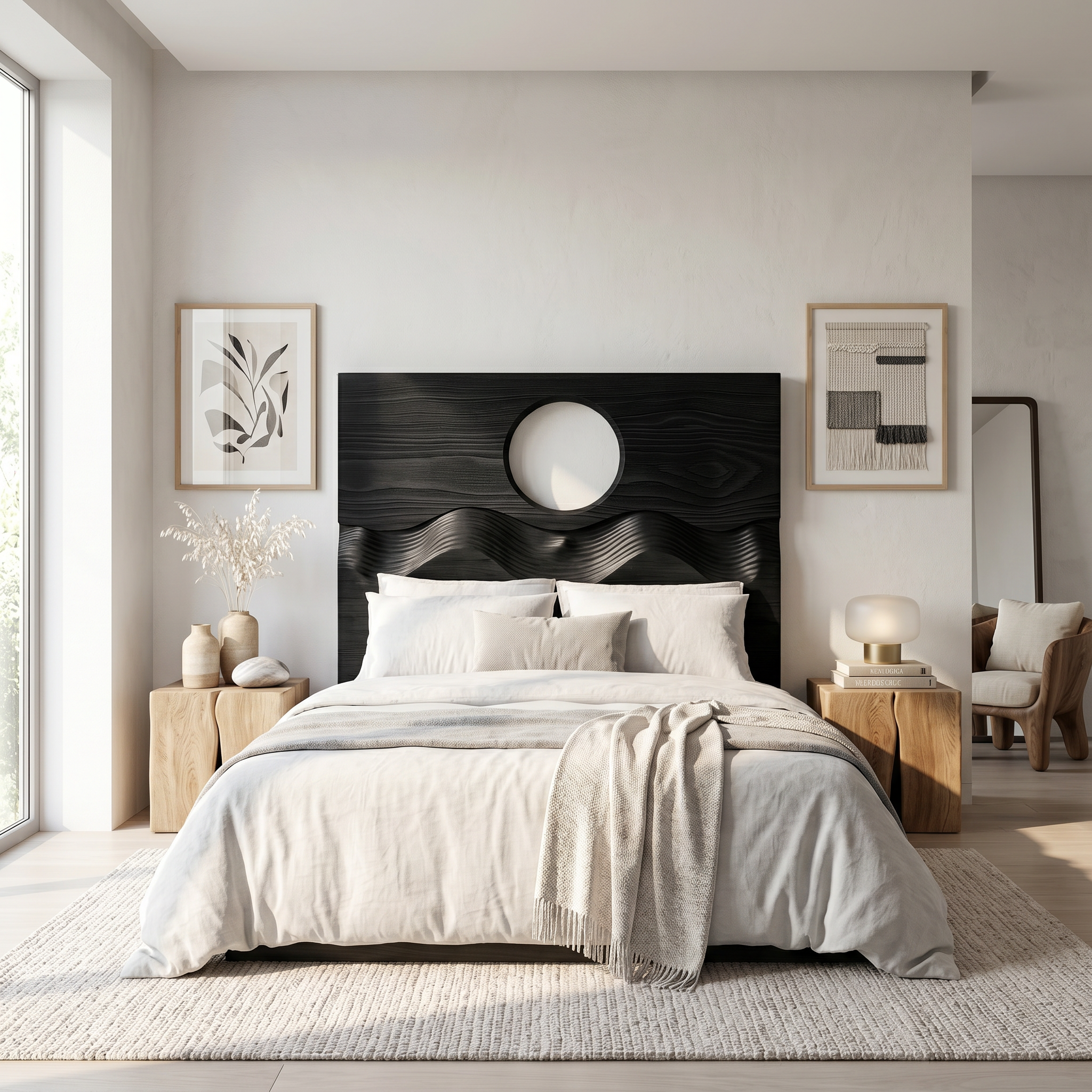 Organic Moon Cutout Headboard Wooden Bed Headboard For Bedroom