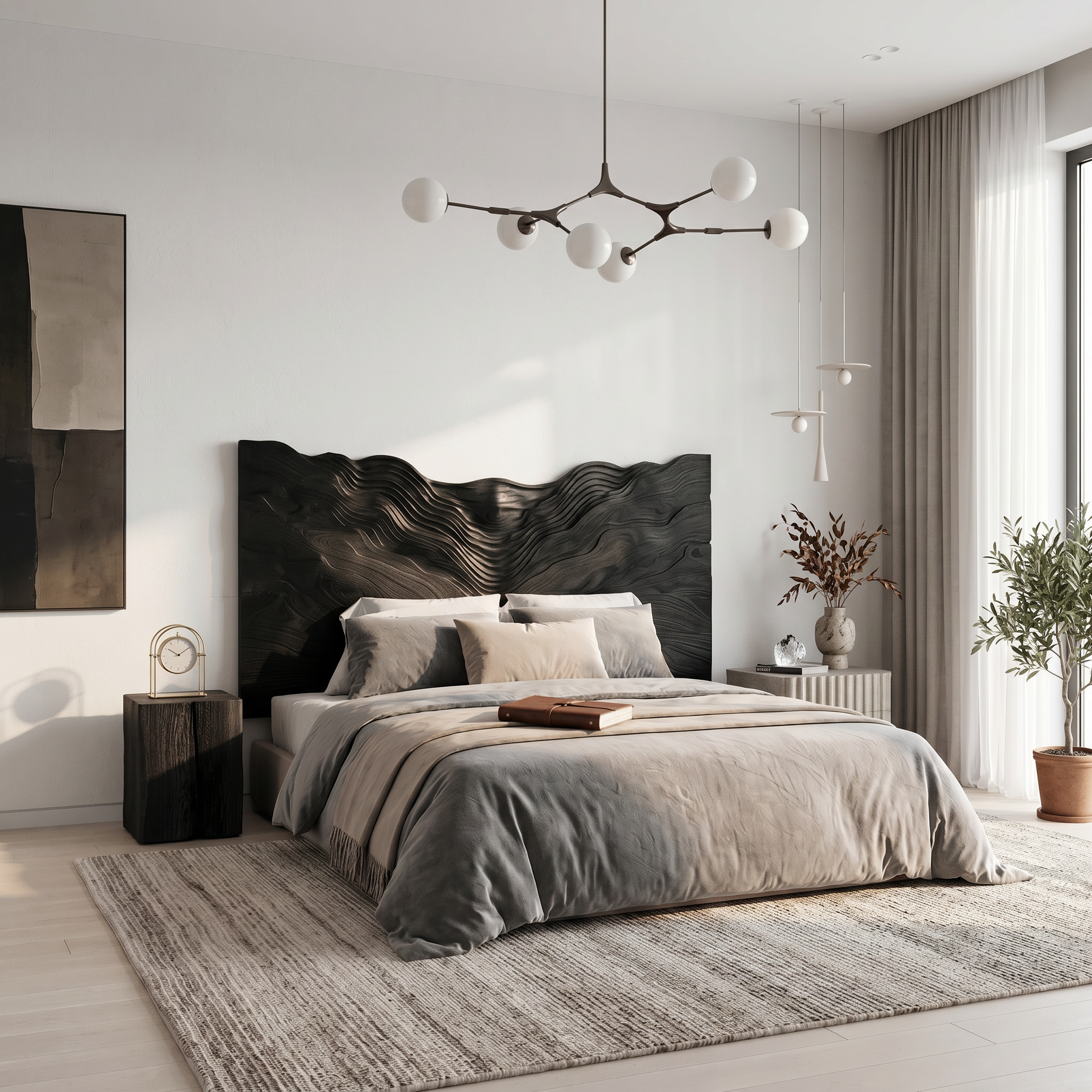 Contemporary Mountain Range Headboard Wooden Bed Headboard For Bedroom