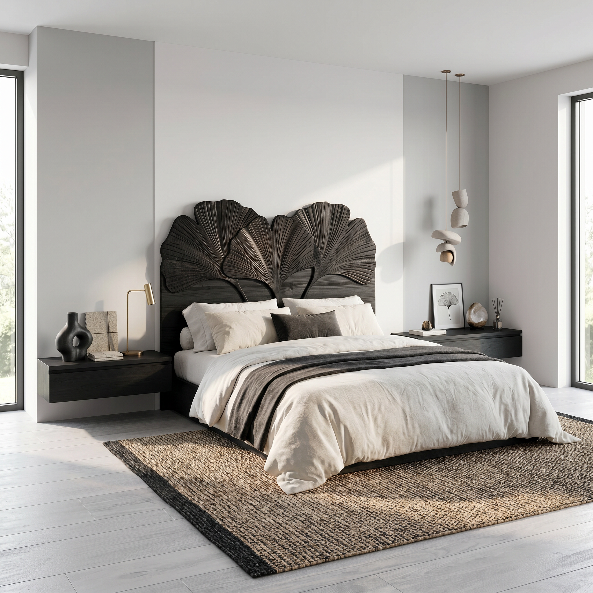 Modern Layered Leaf Headboard Wooden Bed Headboard For Bedroom