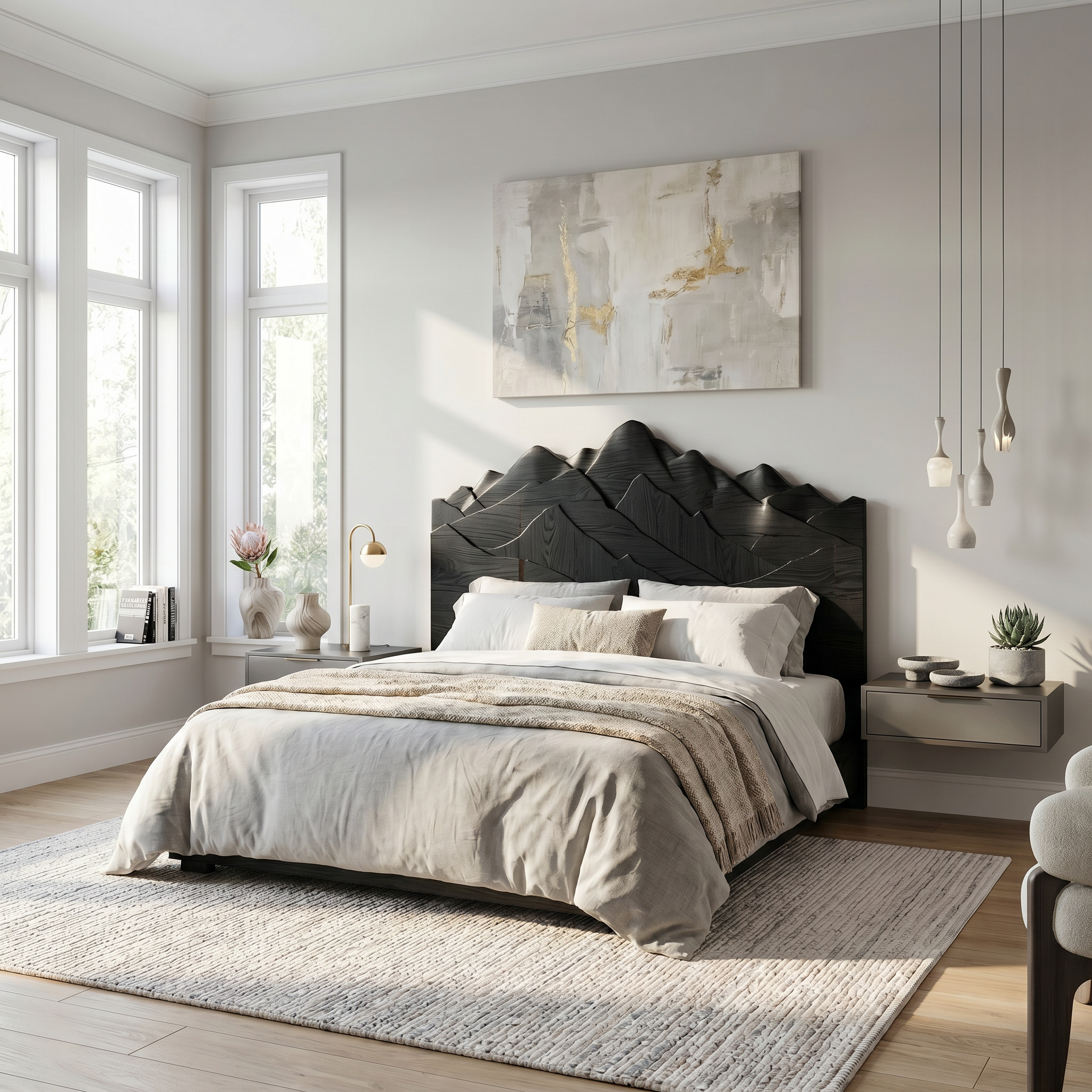 Rustic Mountain Headboard Wooden Bed Headboard For Bedroom