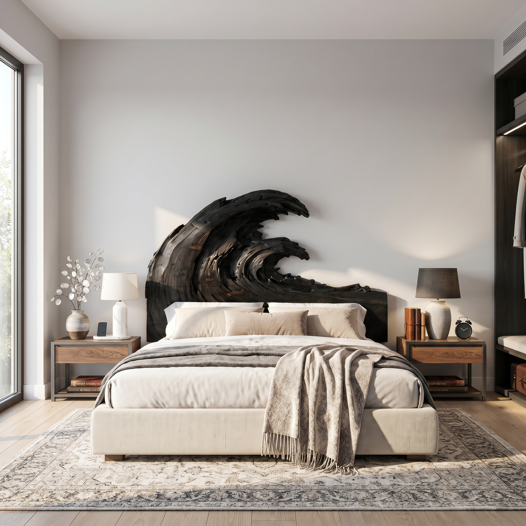 Organic Flowing Grain Headboard Wooden Bed Headboard For Bedroom