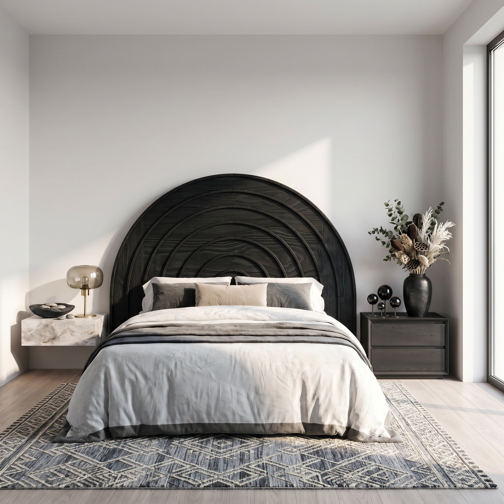 Contemporary Arched Headboard Wooden Bed Headboard For Bedroom