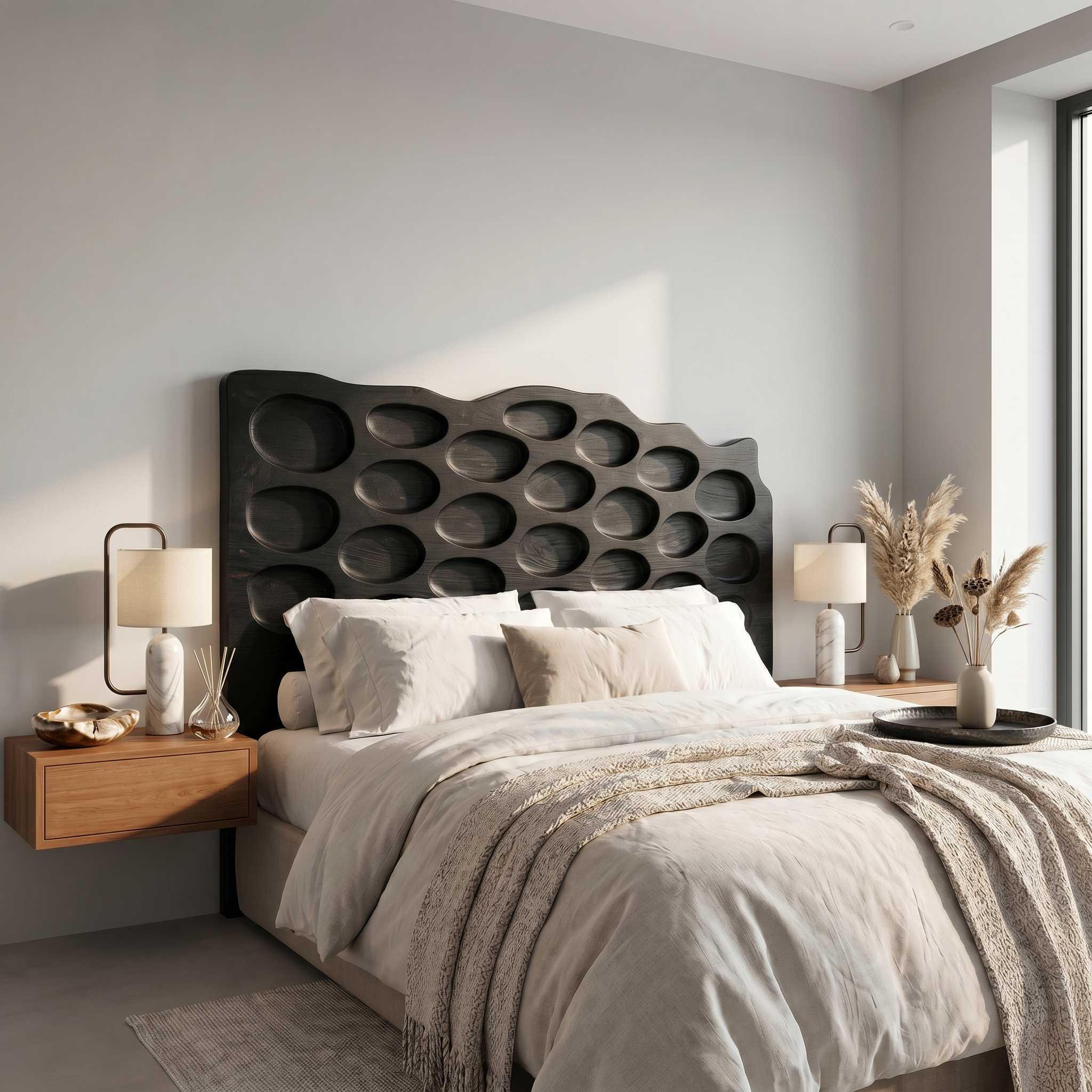 Modern Circular Cutout Headboard Wooden Bed Headboard For Bedroom