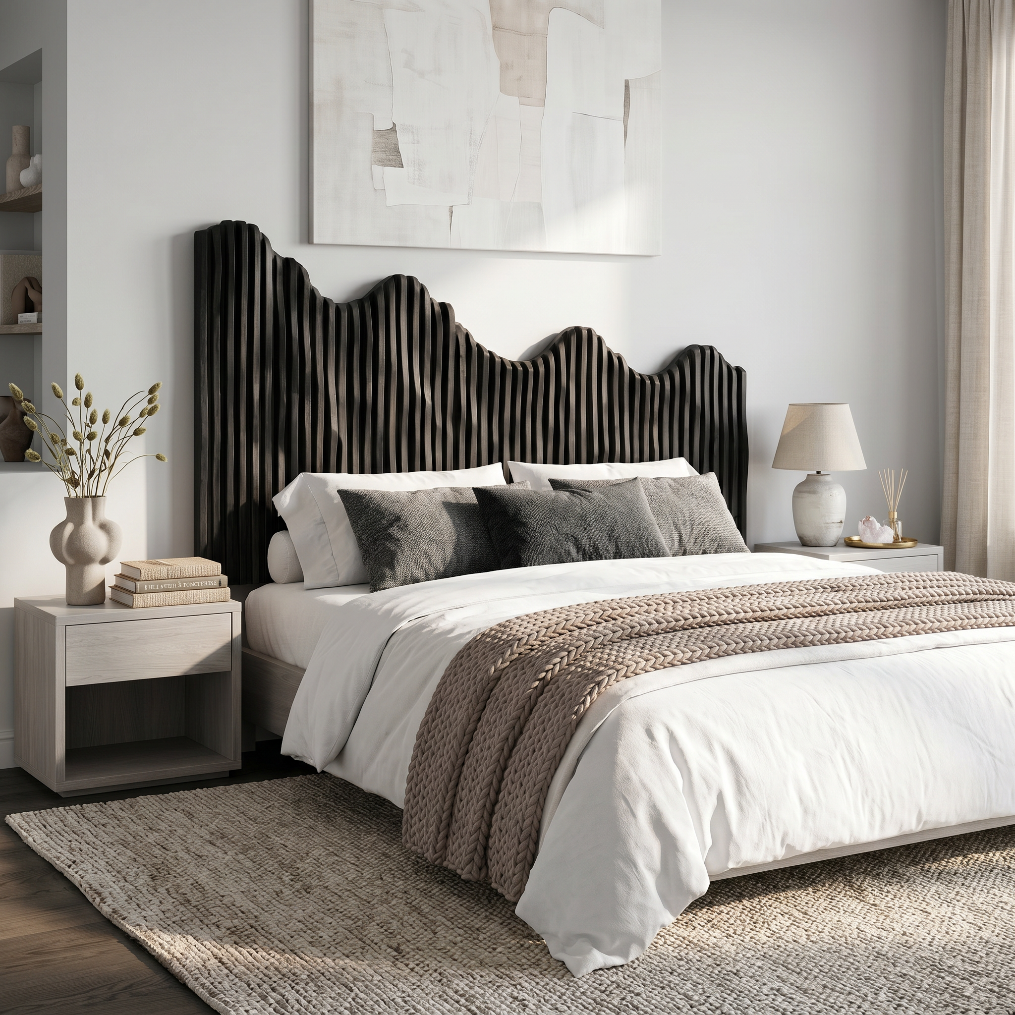 Organic Mountain Landscape Headboard Wooden Bed Headboard For Bedroom