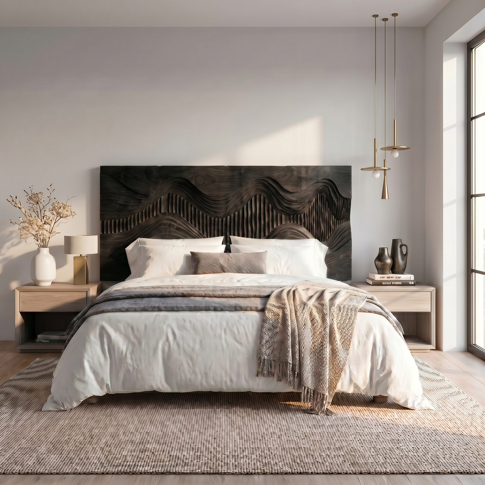 Rustic Mountain Landscape Headboard Wooden Bed Headboard For Bedroom