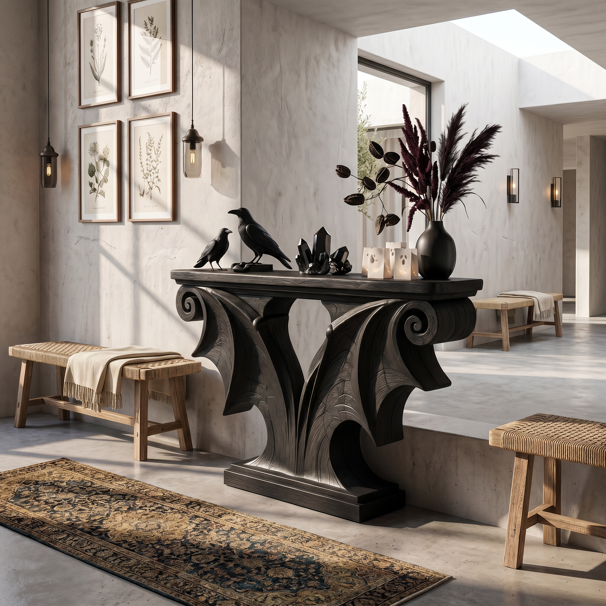 Sculptural Console Table Handcrafted Solid Wood Design For Entryway Living Room