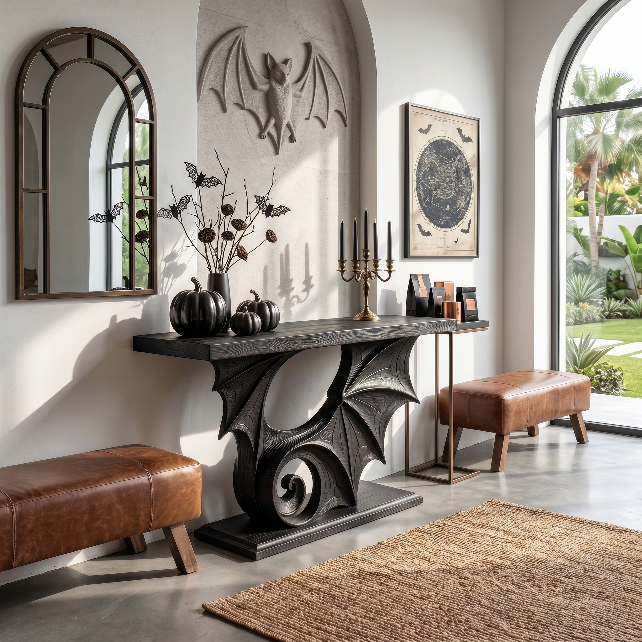 Sculptural Console Table Handcrafted Gothic Style For Entryway Hallway