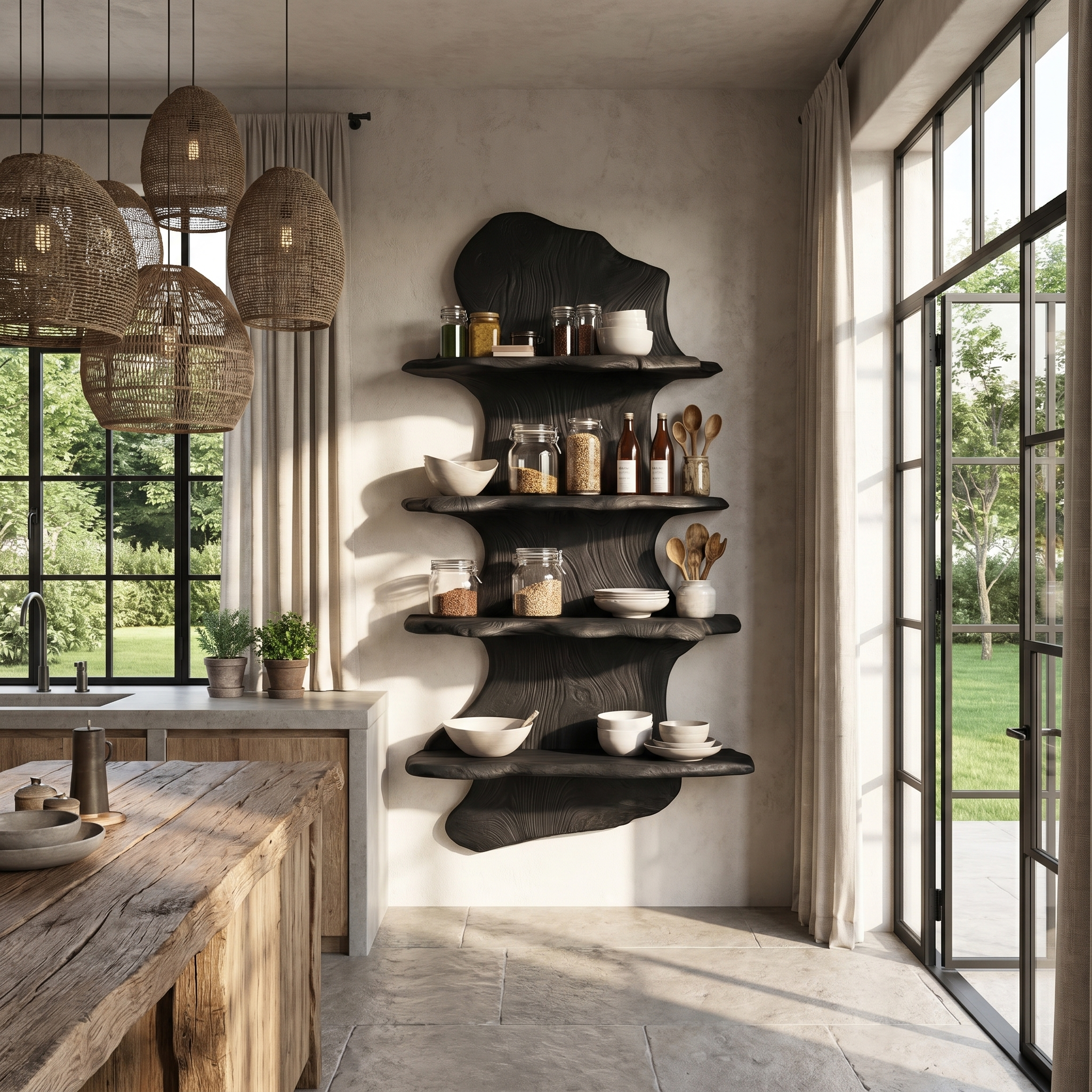 Handcrafted Floating Shelf Sculptural Tree Design For Home Decor