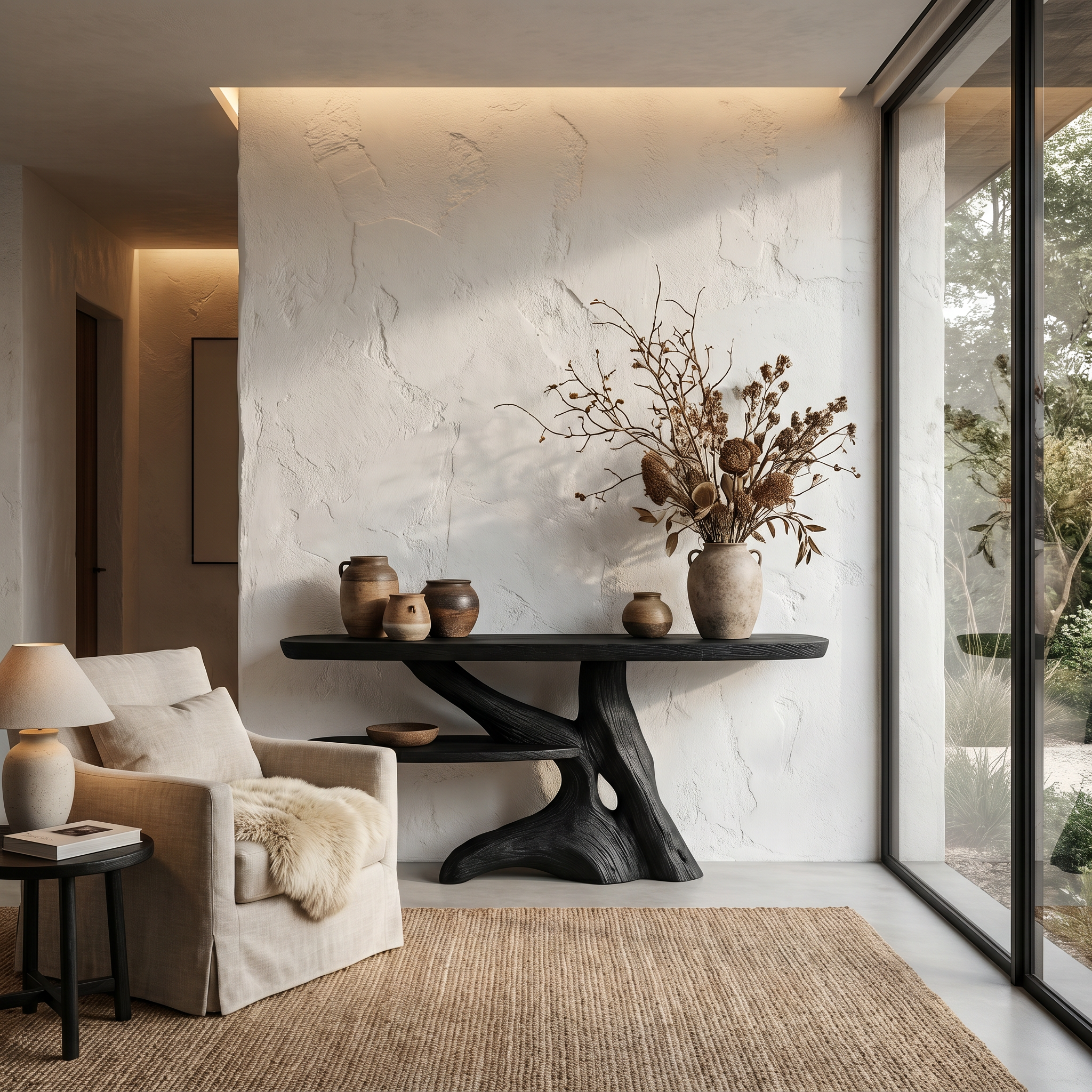 Contemporary Console Table With Sculptural Solid Wood Root Design For Entryway
