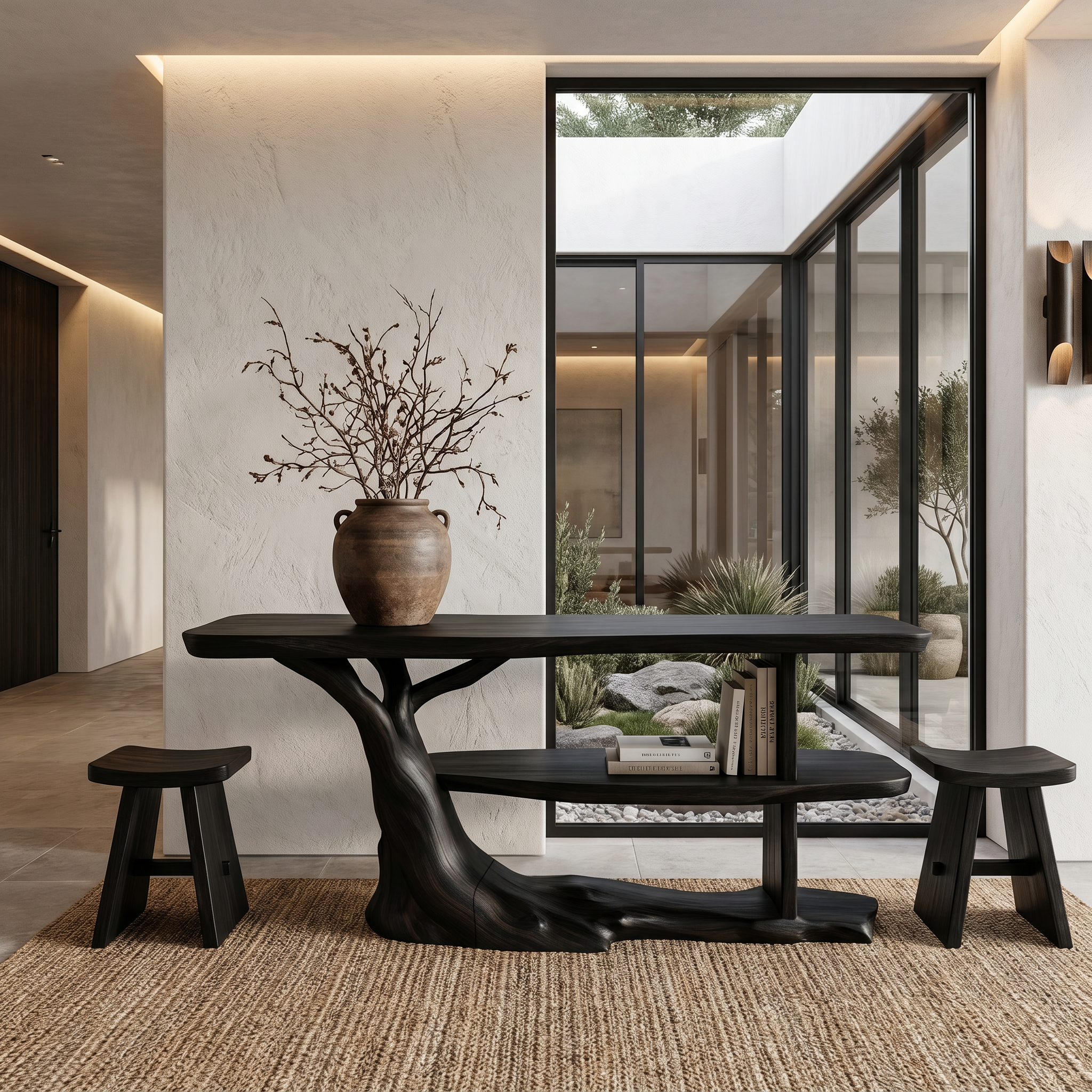 Modern Console Table With Flowing Wood Pedestal Base For Entryway