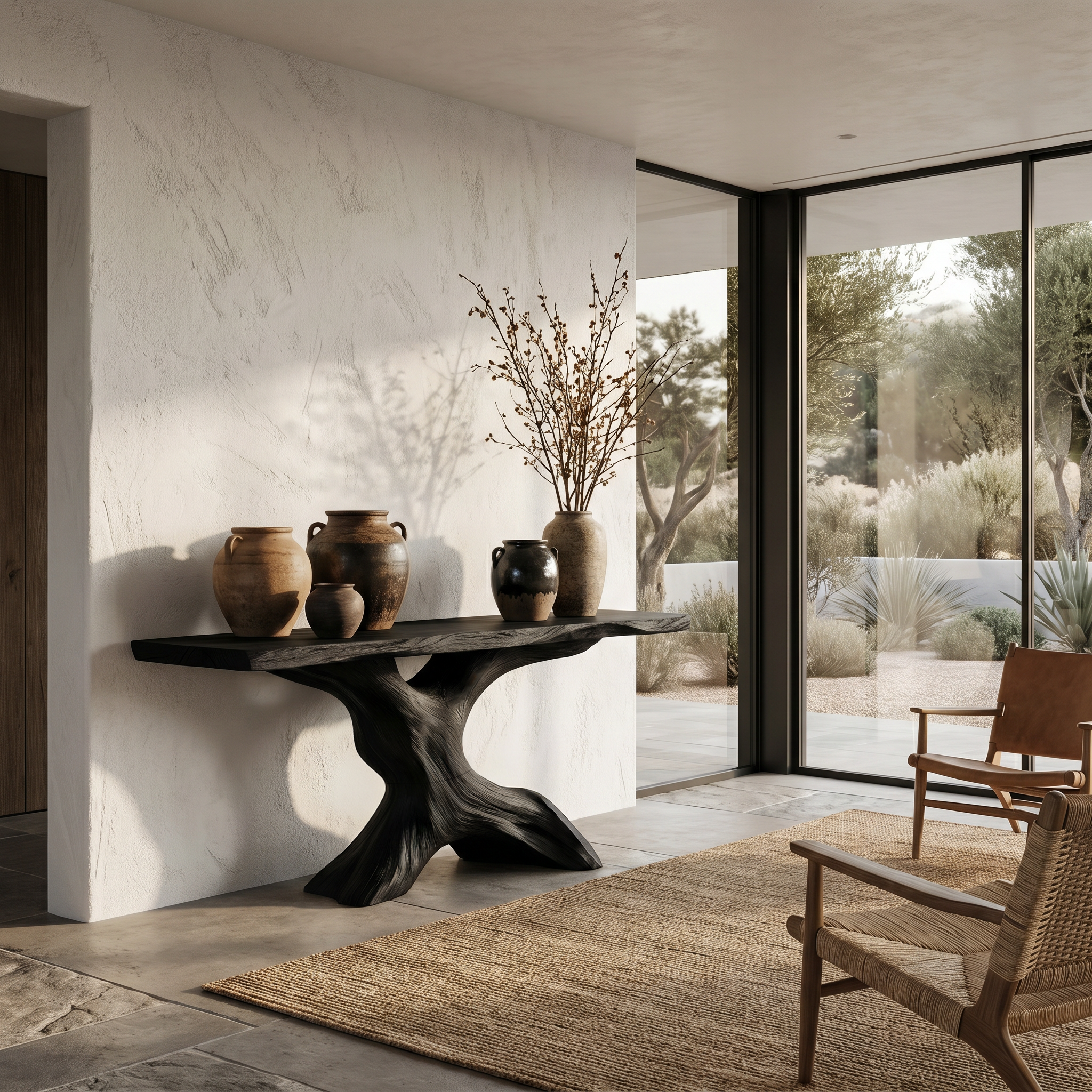 Rustic Console Table With Handcrafted Tree Root Base For Entryway And Living Room