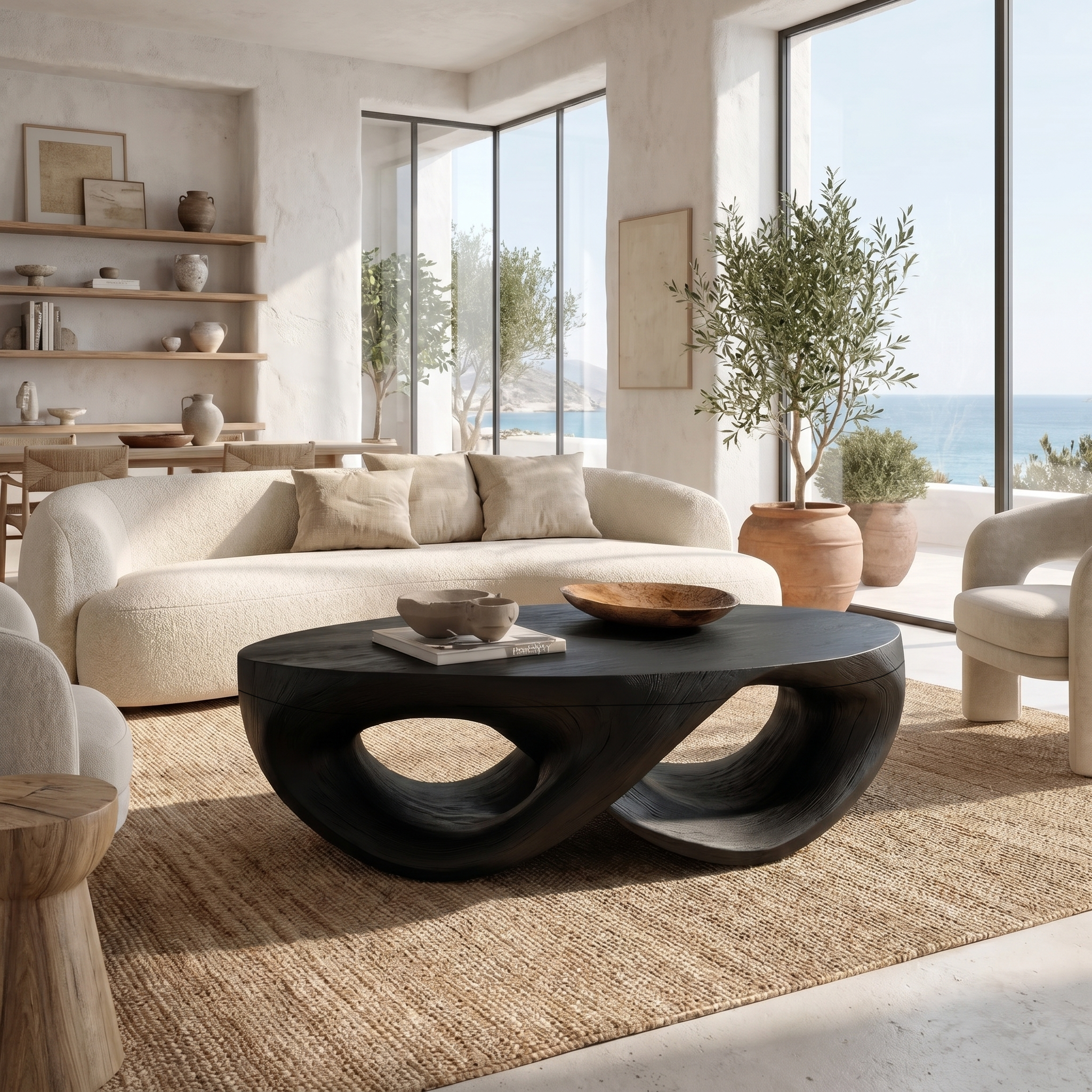 Organic Sculptural Coffee Table With Flowing Solid Wood Silhouette For Living Room