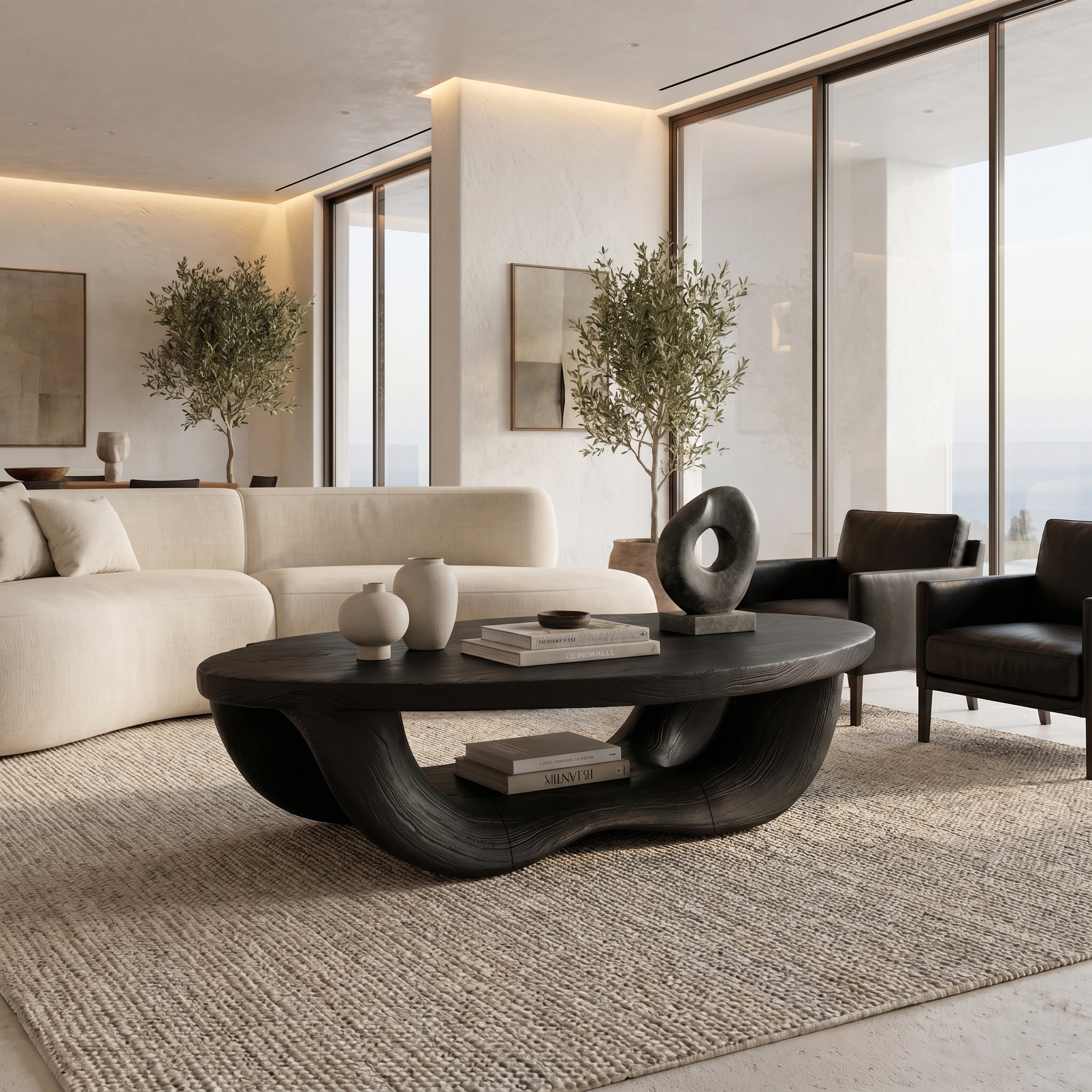 Modern Organic Coffee Table With Handcrafted Curved Wood Design For Living Room