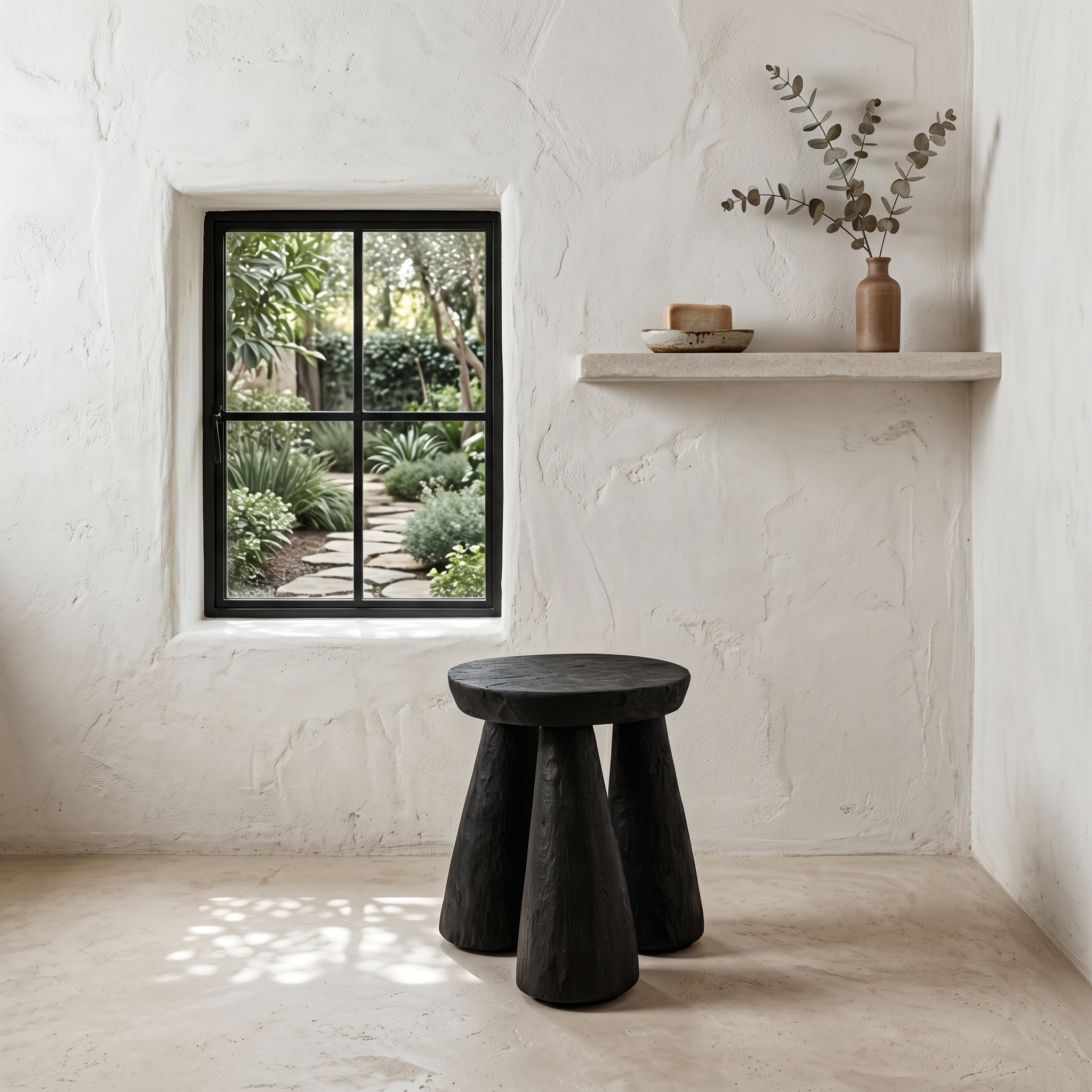 Rustic Bathroom Stool With Handcrafted Solid Wood Design For Bathroom