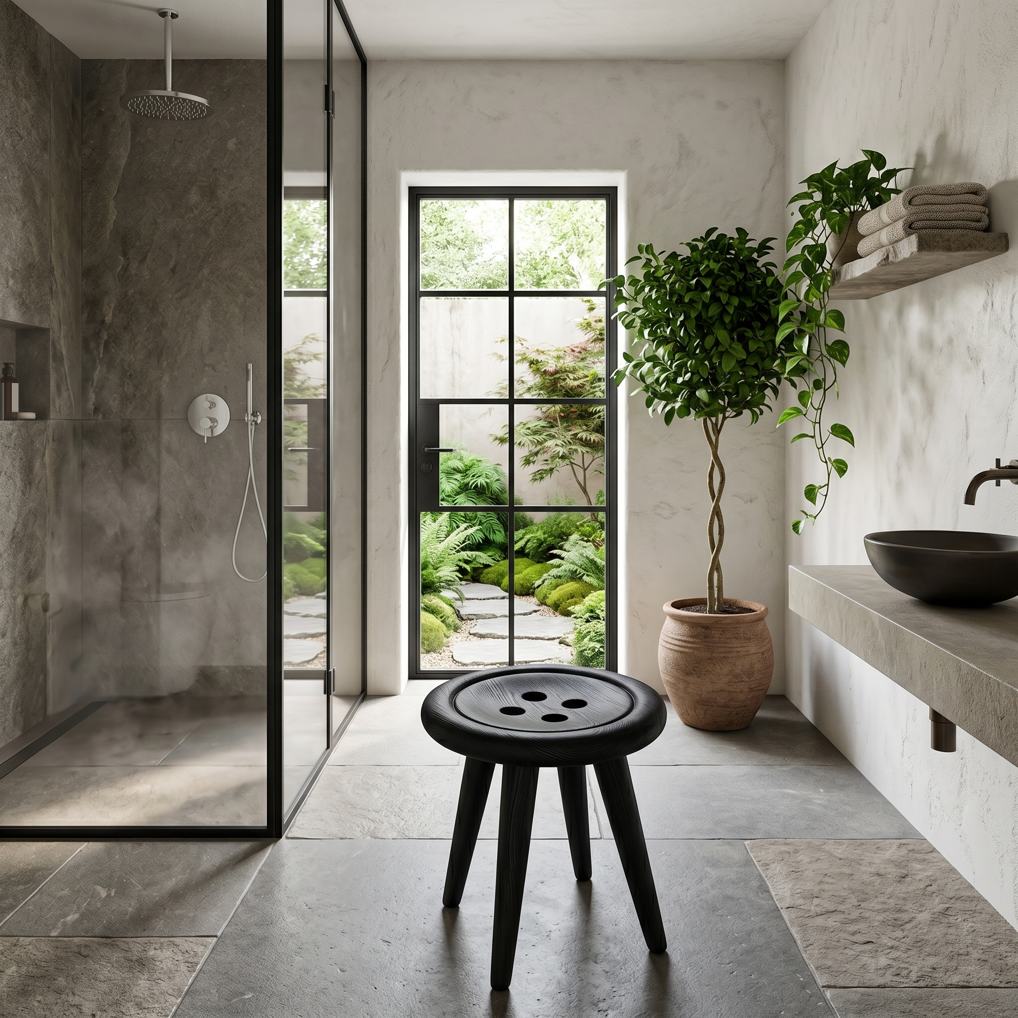 Modern Organic Shower Stool With Handcrafted Wood Design For Bathroom