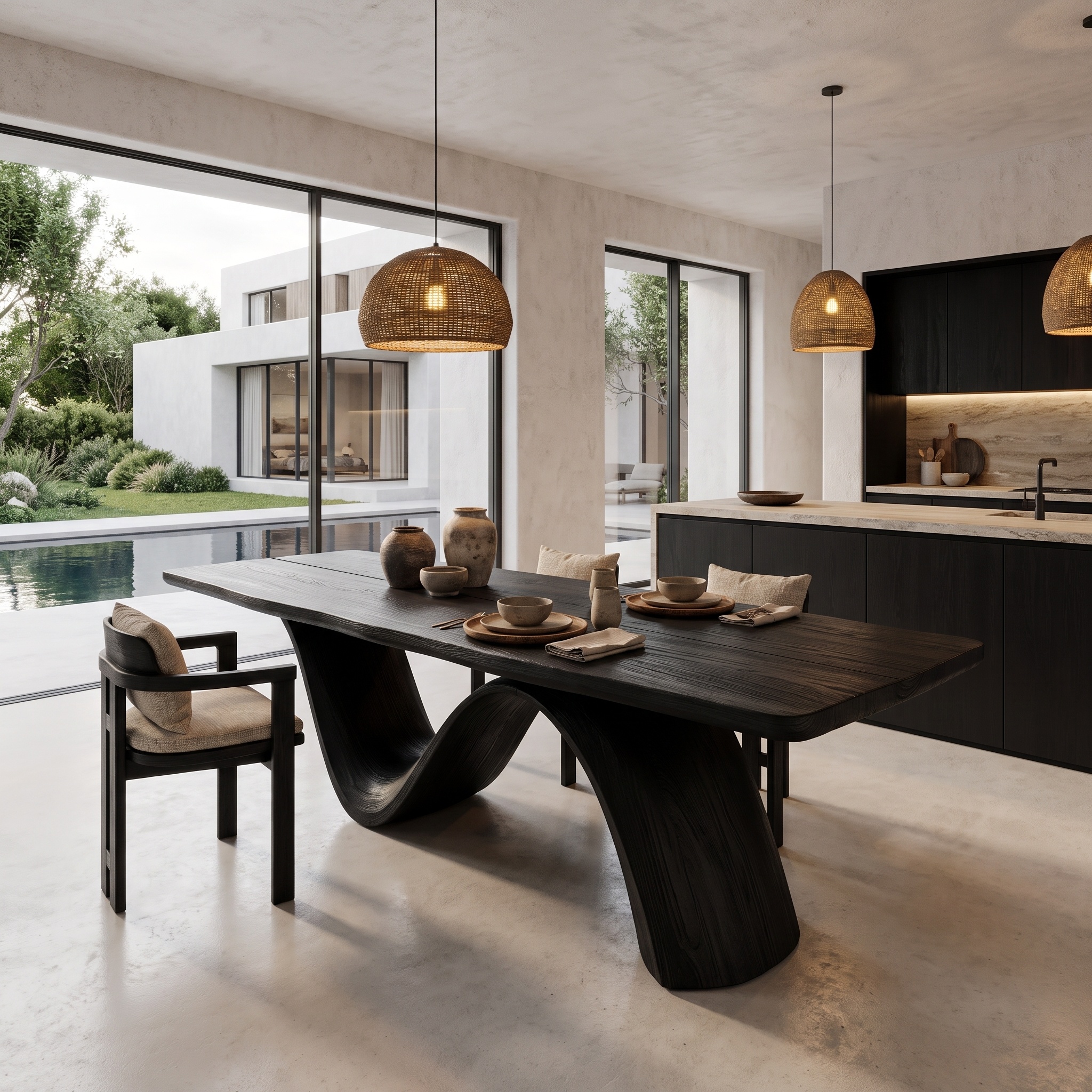 Modern Architectural Dining Table With Wing Pedestal Base For Dining Room