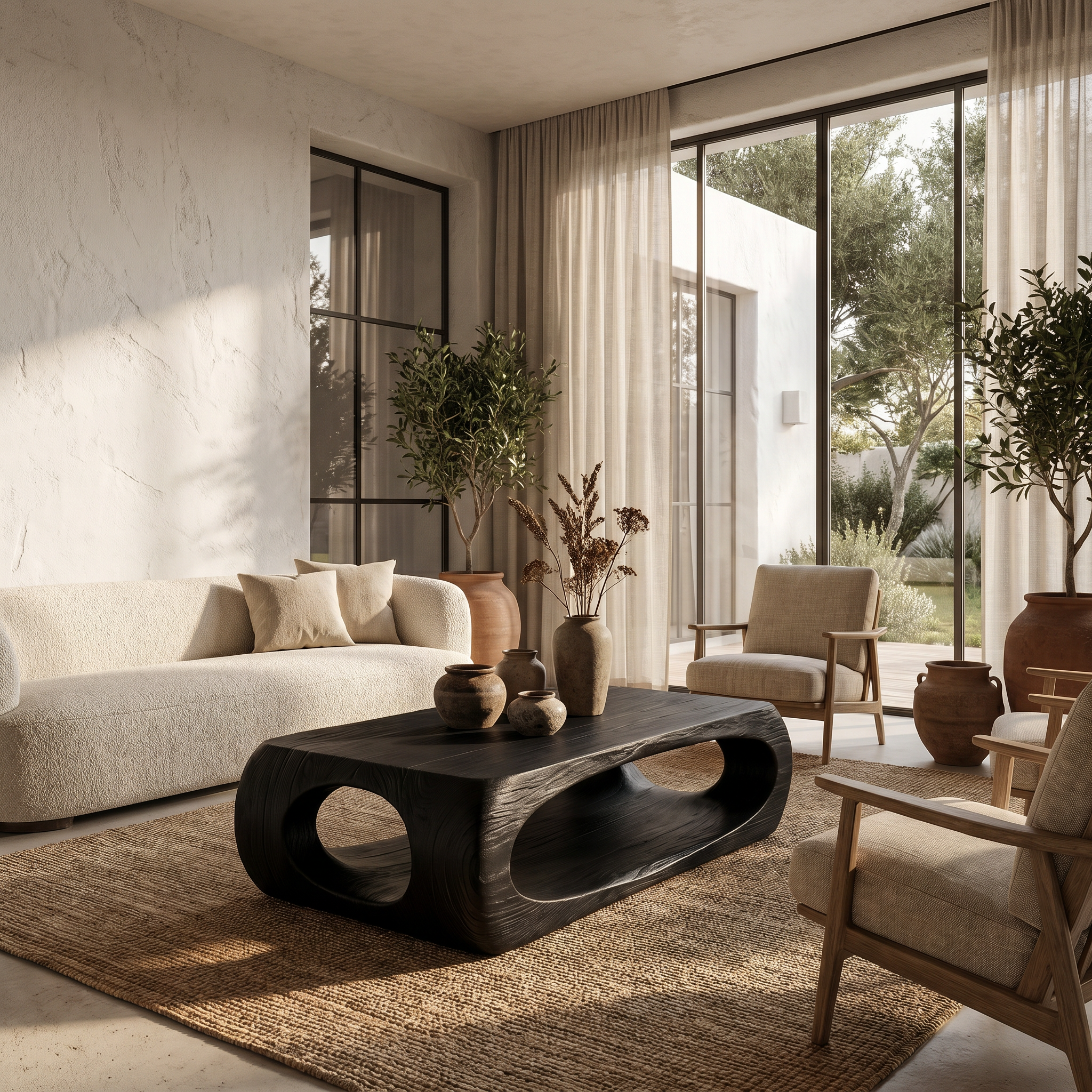 Nature Inspired Coffee Table With Flowing Open Form Base For Living Room