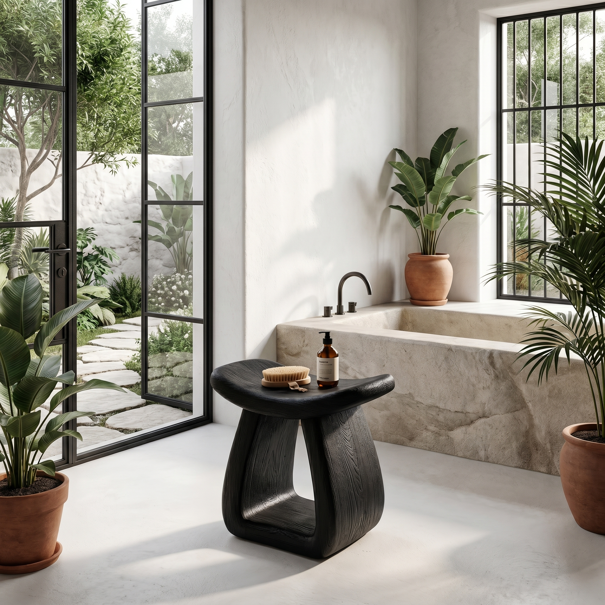 Organic Bath Stool With Handcrafted Pedestal Design For Bathroom