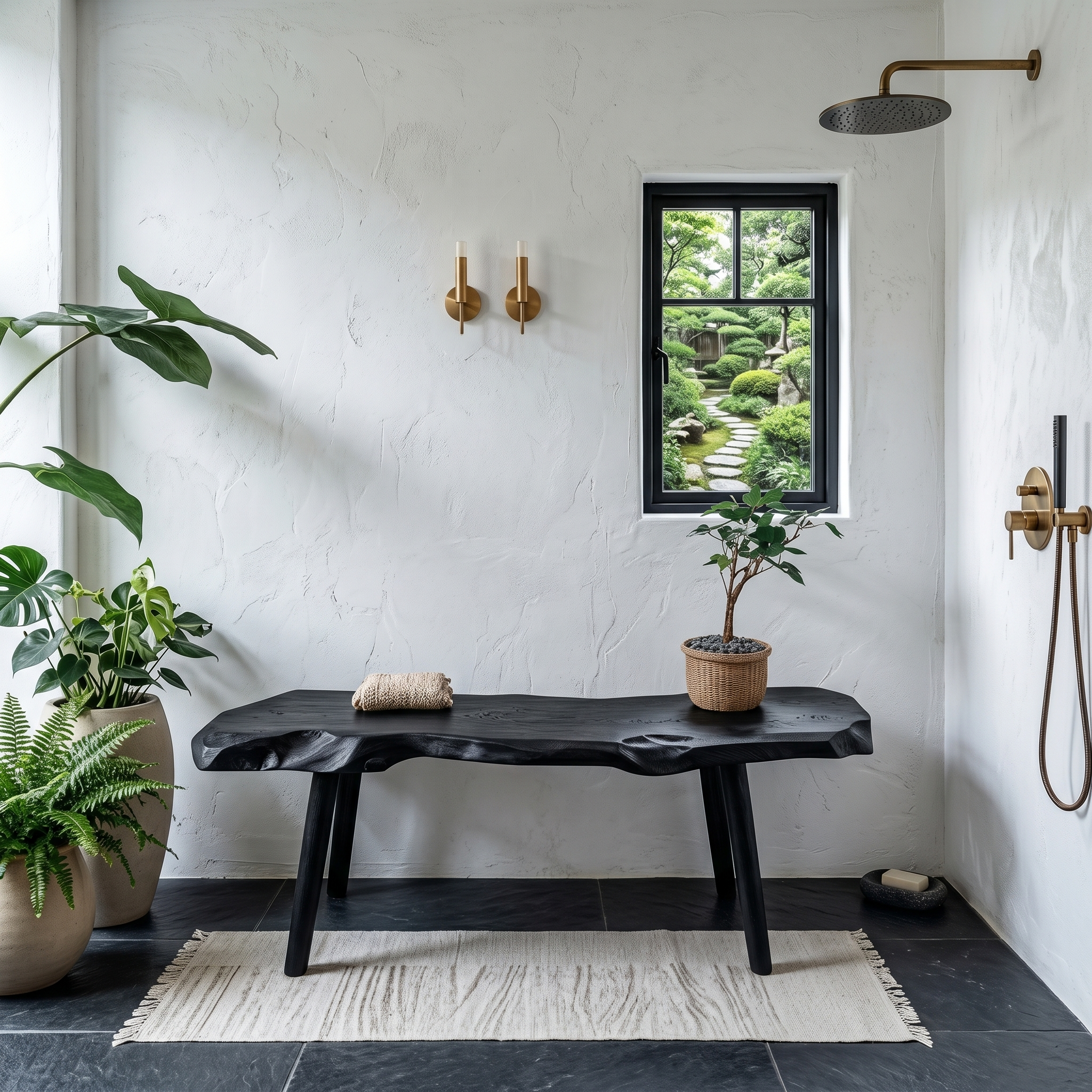 Rustic Shower Bench With Solid Wood Construction For Bathroom