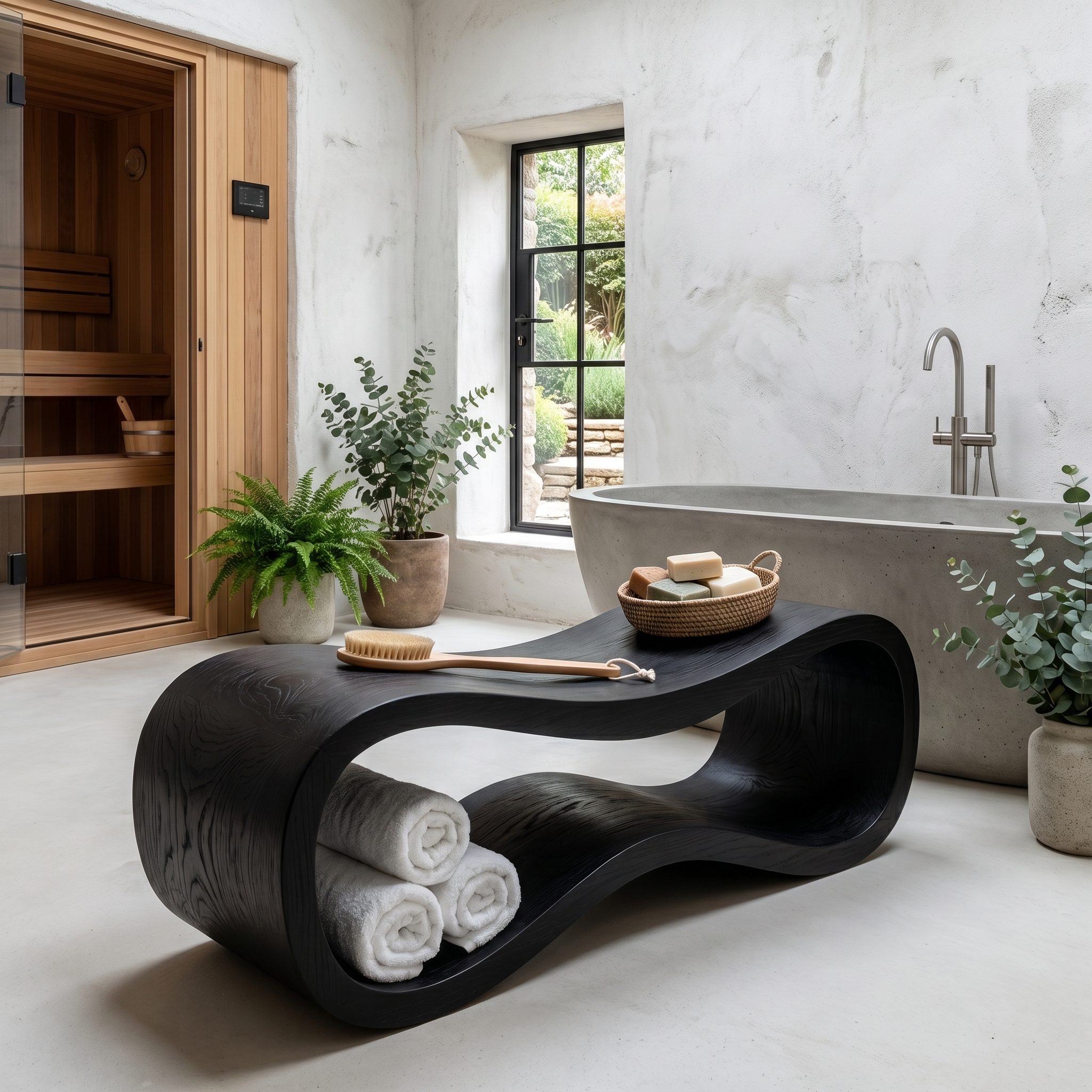 Sculptural Wooden Shower Bench For Bathroom