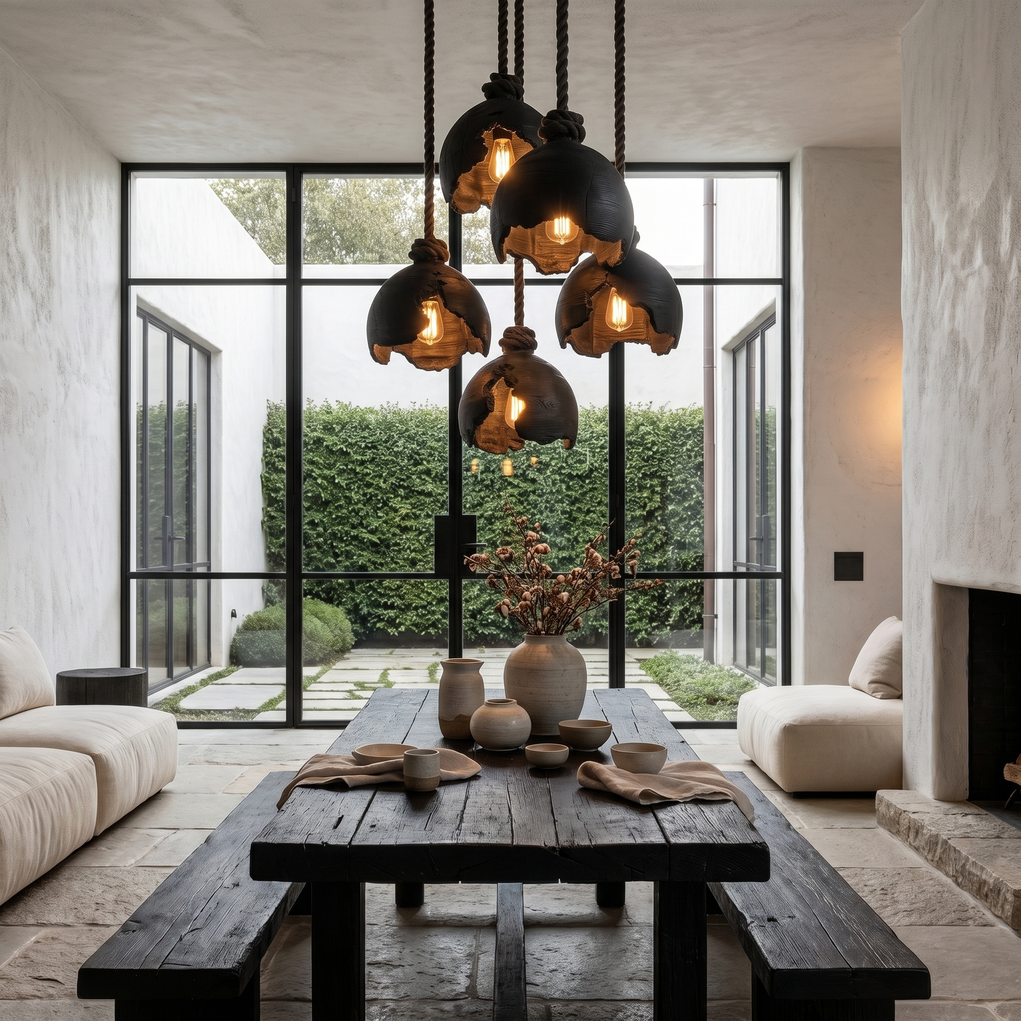 Minimalist Pendant Lamp With Sculptural Wood Design For Living Room