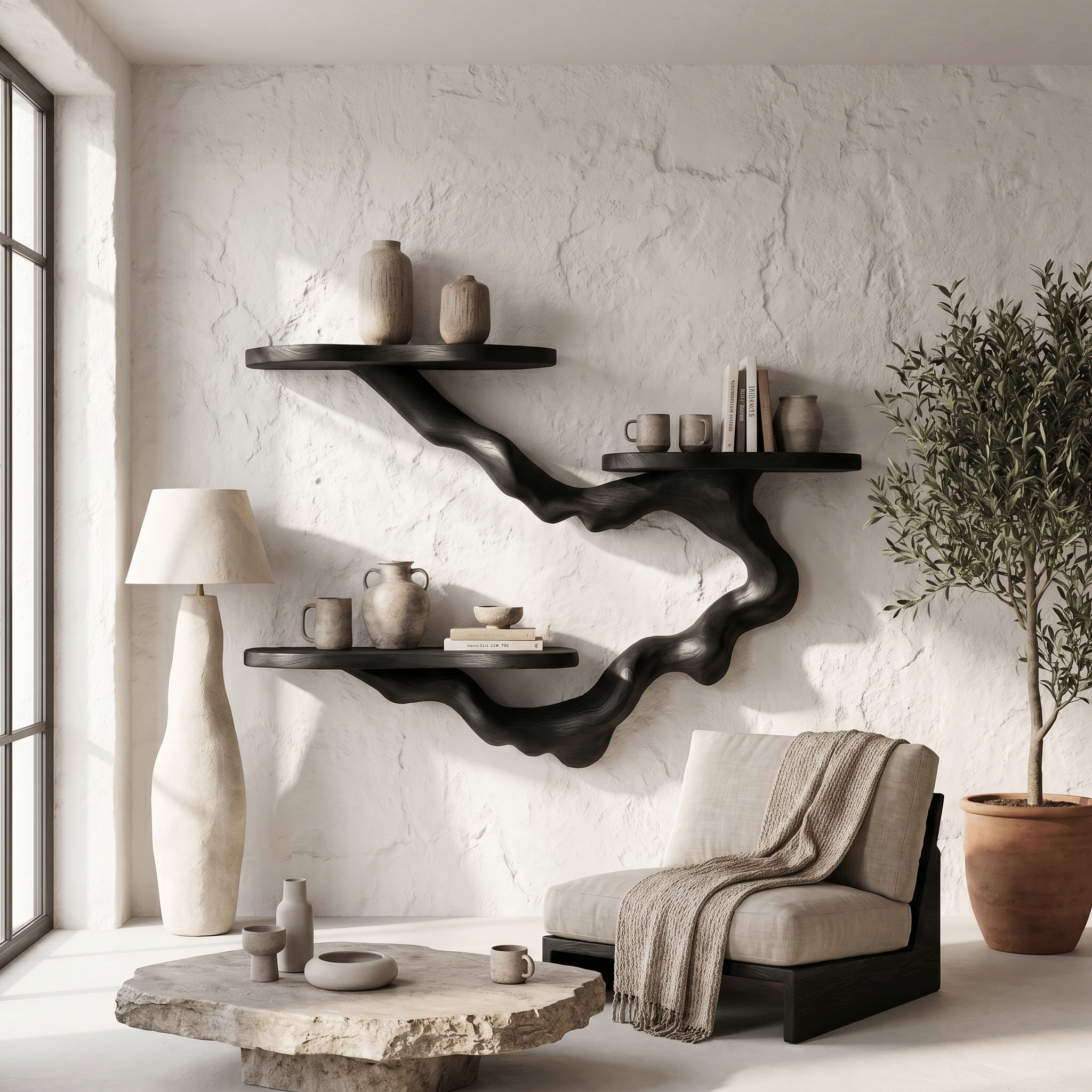 Rustic Floating Shelf With Display Storage For Living Room