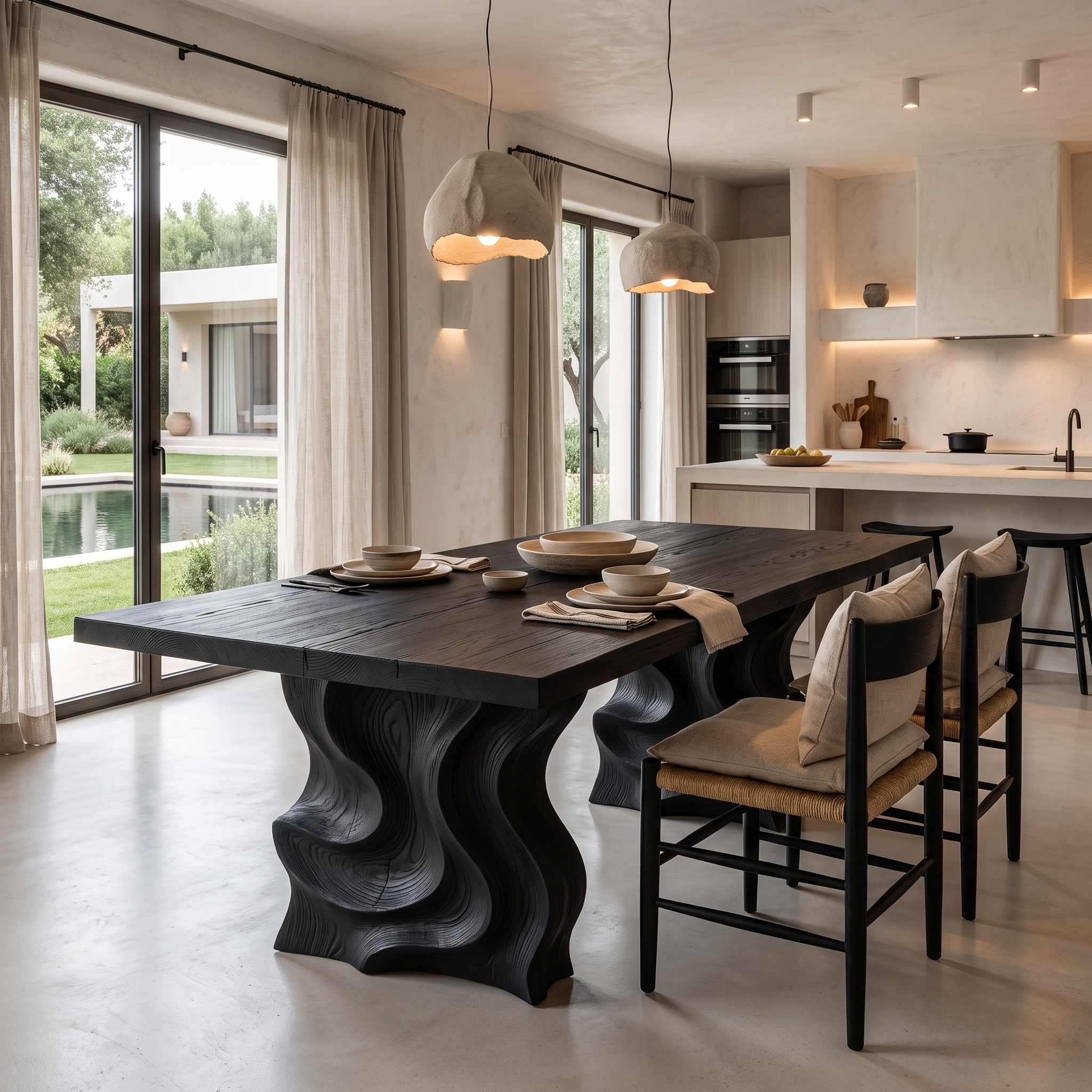 Modern Dining Table With Flowing Loop Design For Dining Room And Kitchen