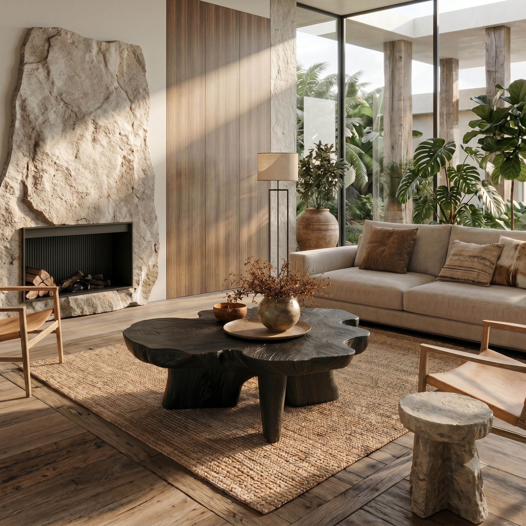Organic Coffee Table Sculptural Wood Base For Living Room