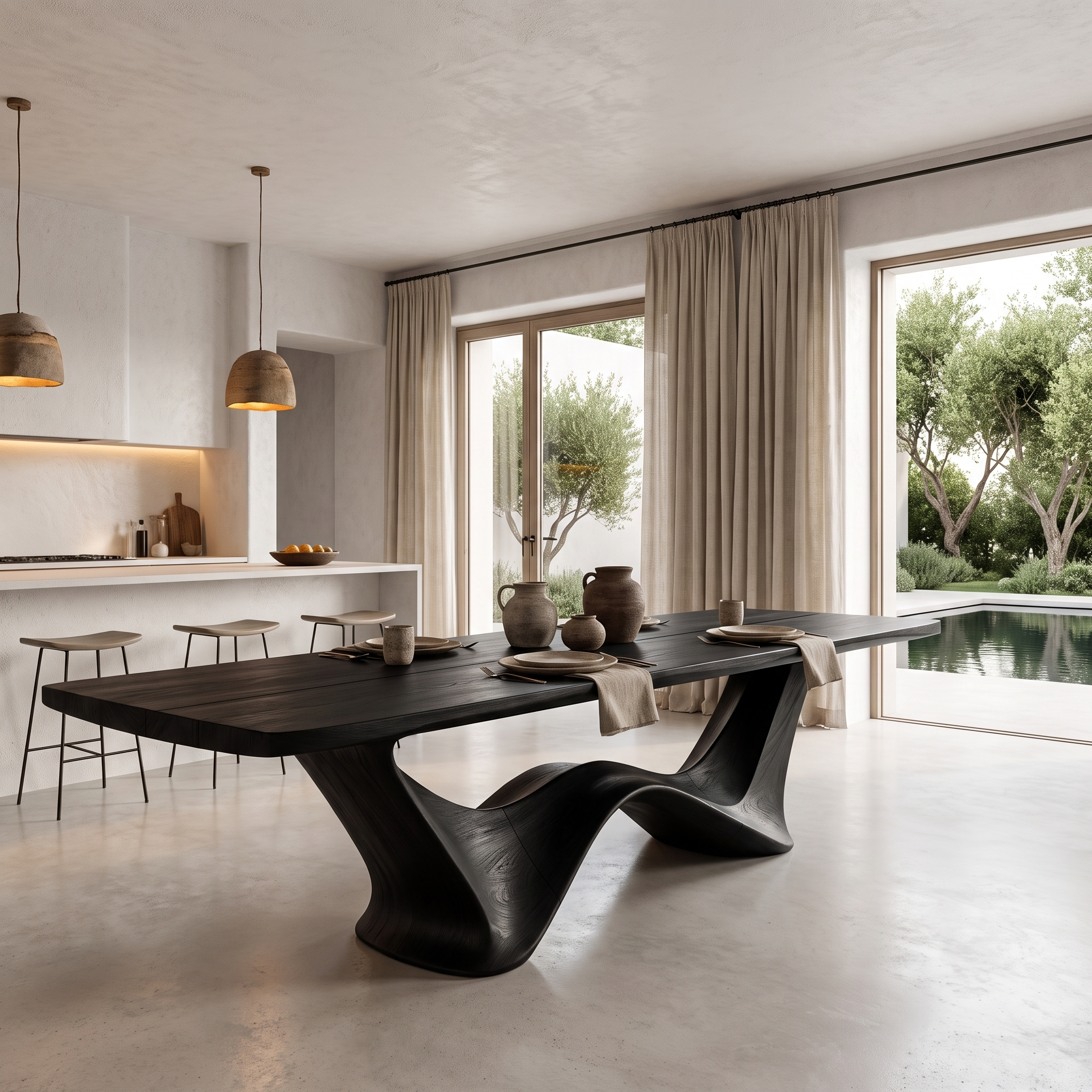 Contemporary Dining Table With Architectural Wave Design For Dining Room And Breakfast Nook