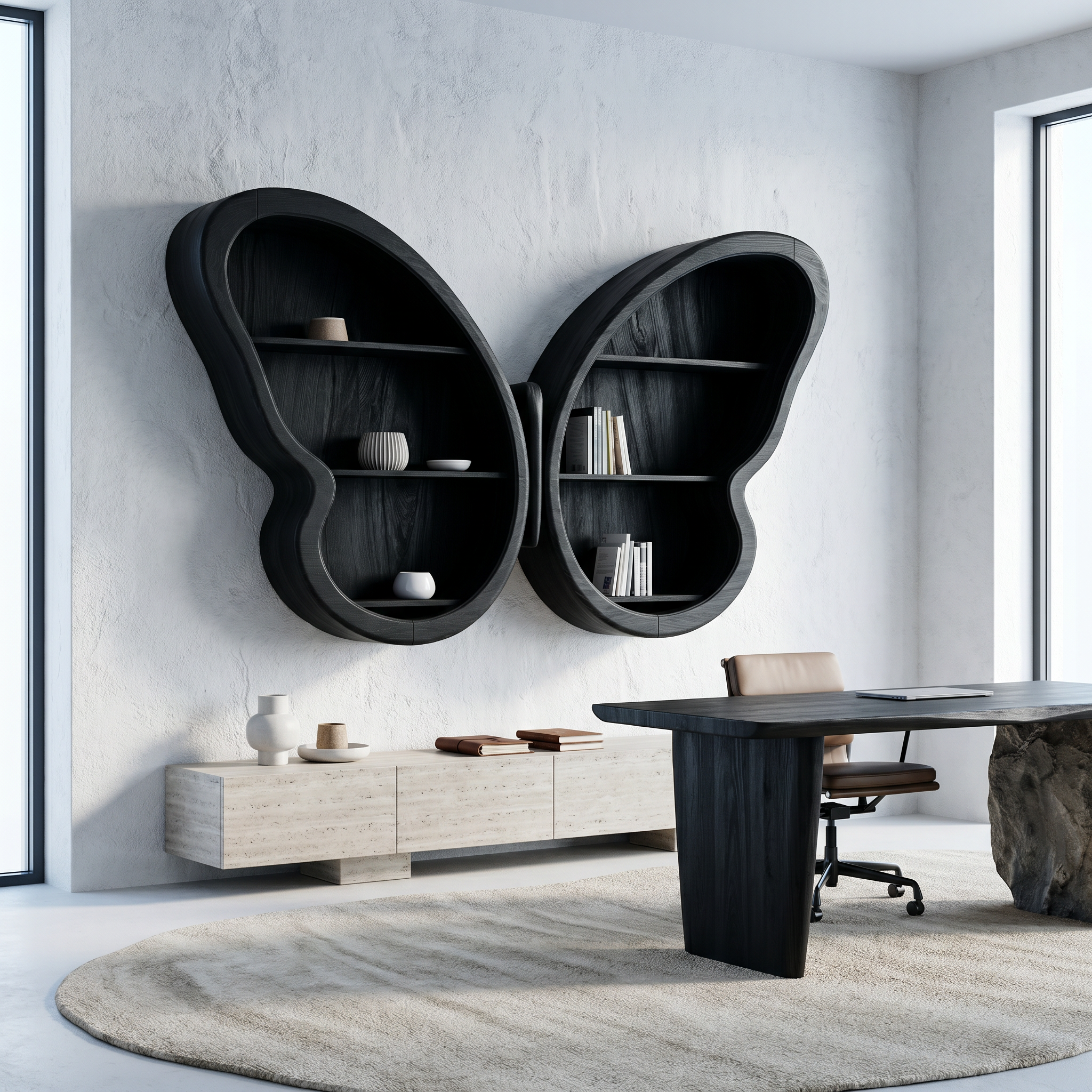 Modern Butterfly Wall Shelf With Sculptural Wooden Display Storage For Living Room