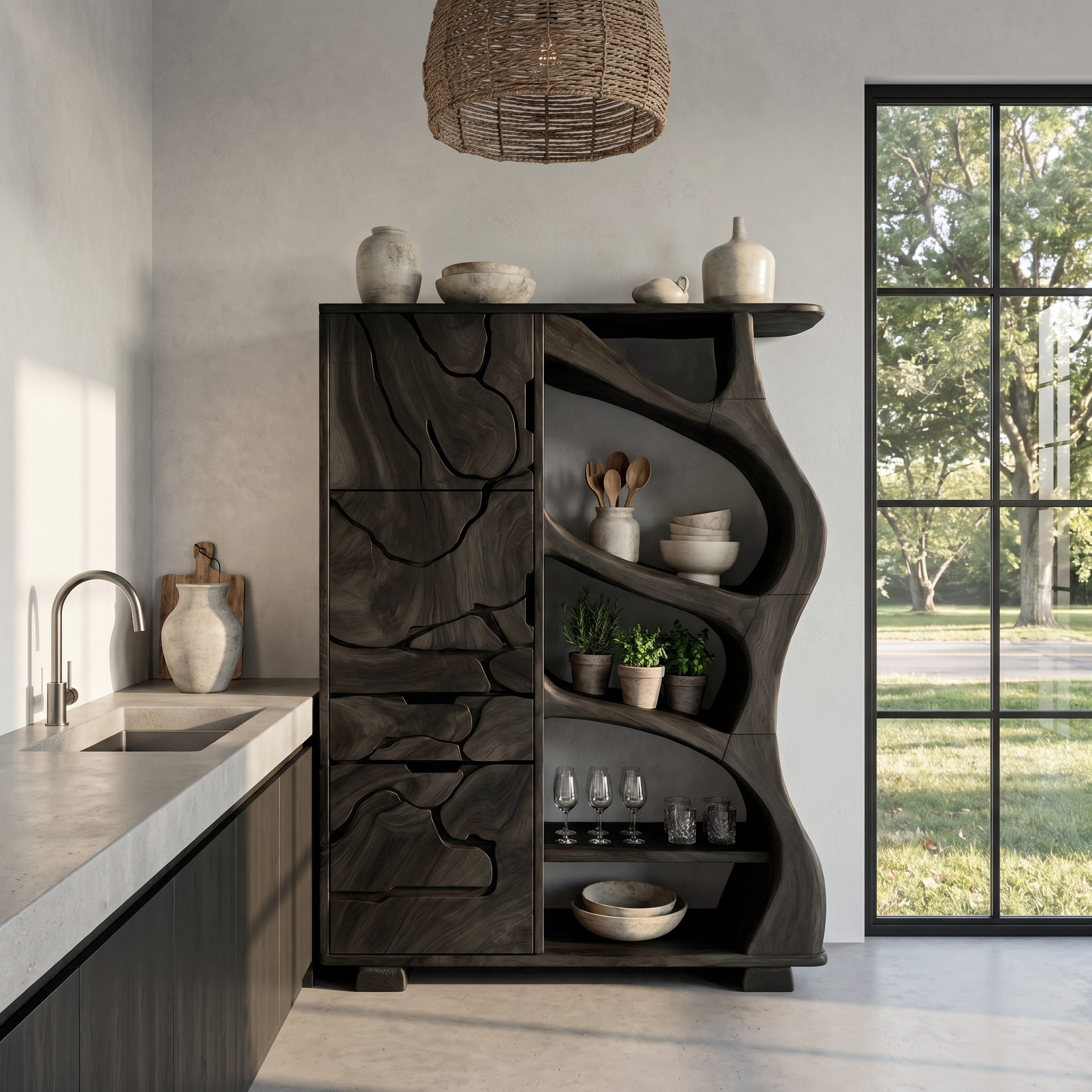 Nature Inspired Entryway Cabinet Organic Storage Design