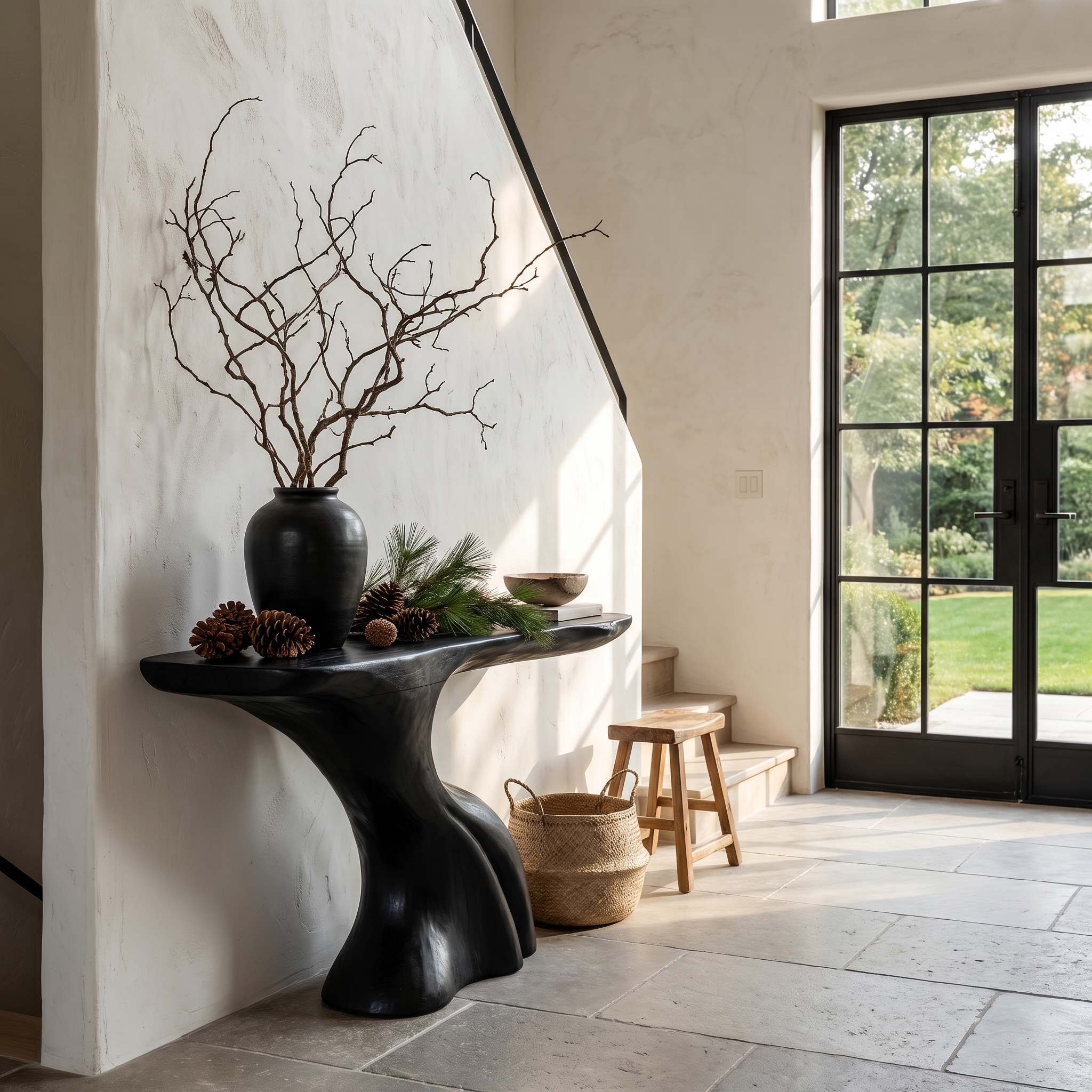 Nature Inspired Console Table With Artistic Tree Structure For Living Room
