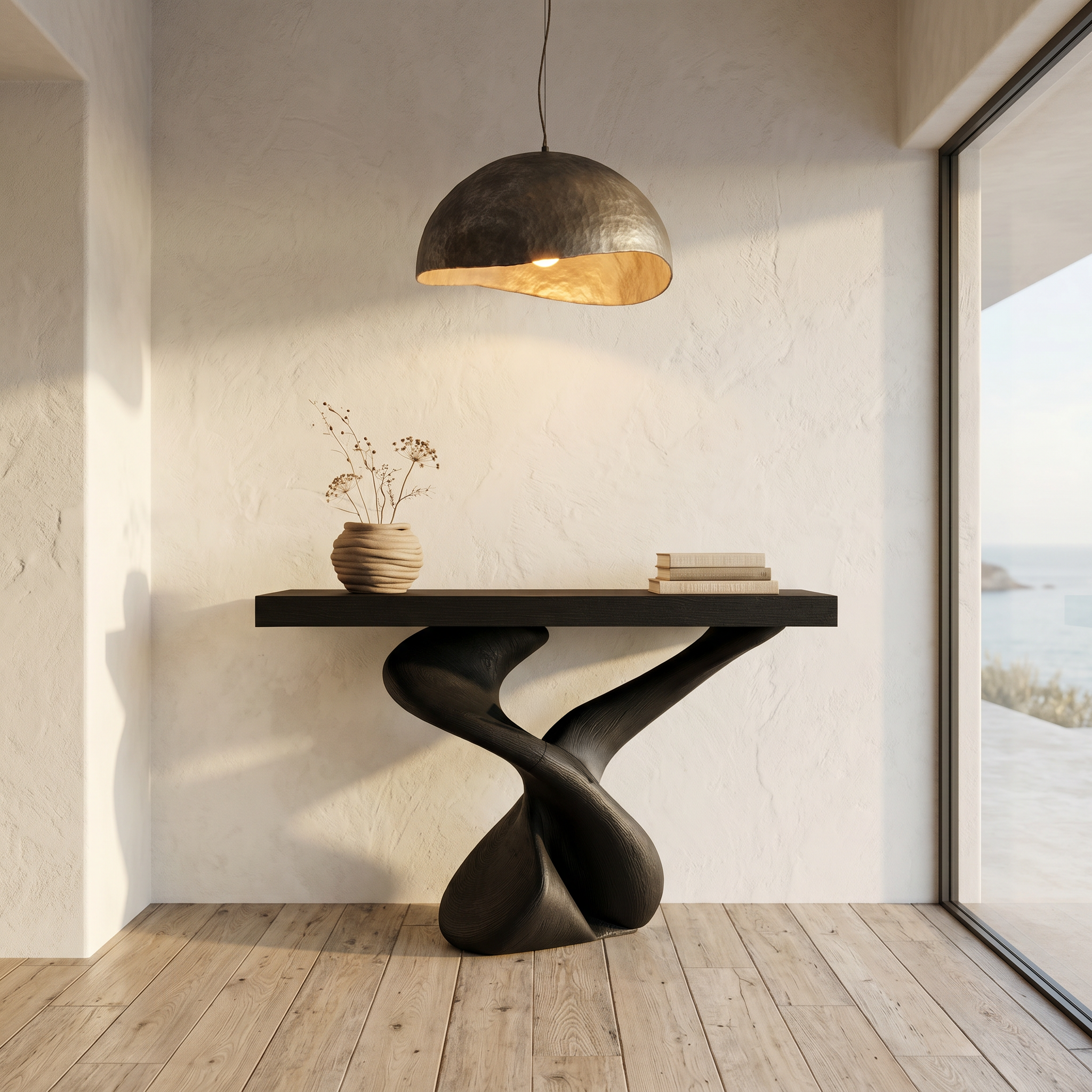 Organic Sculptural Console Table With Artistic Curved Base For Entryway