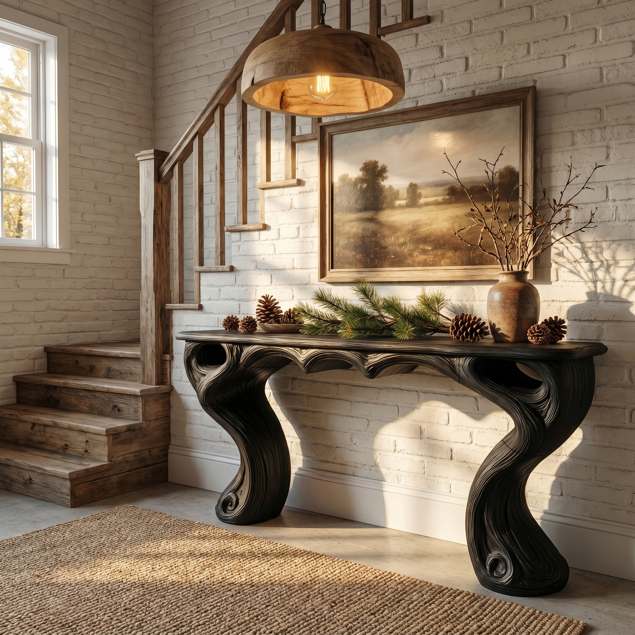 Organic Console Table With Hidden Drawers For Entryway Living Room And Hallway