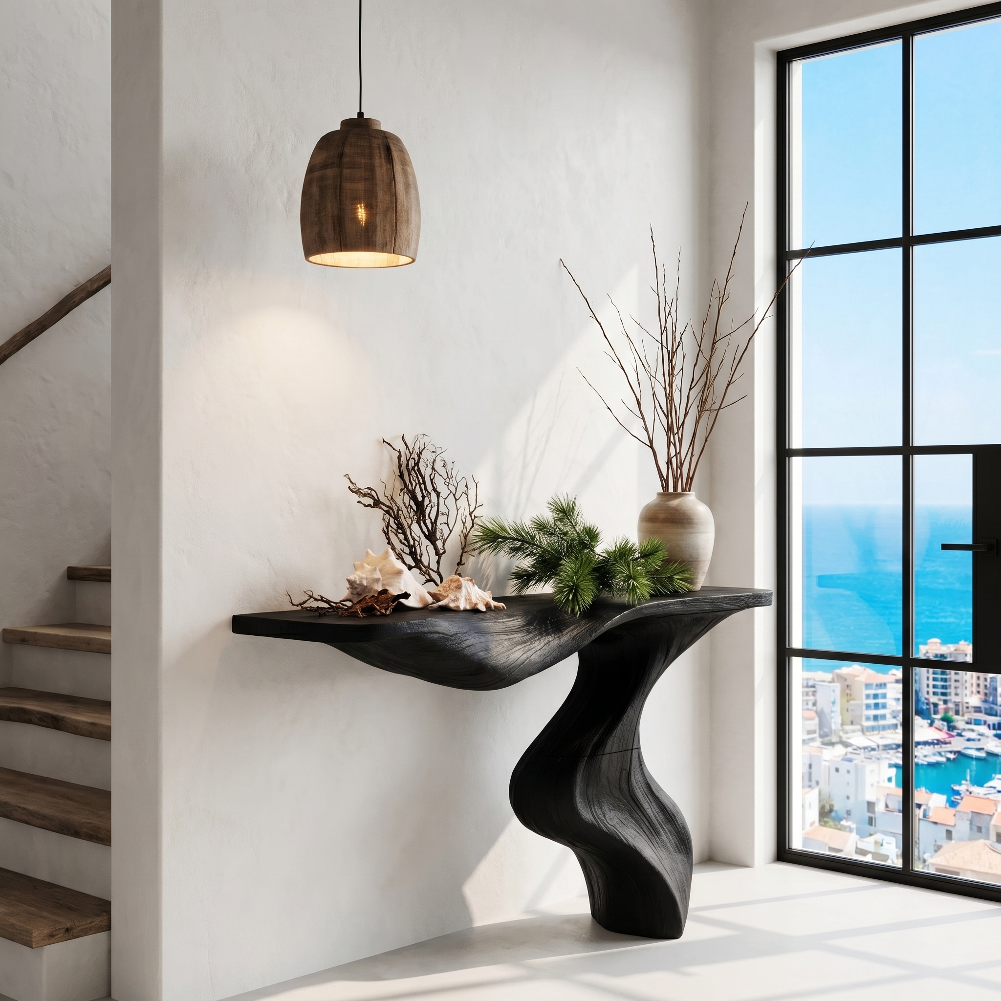 Modern Console Table With Statement Sculptural Base For Living Room