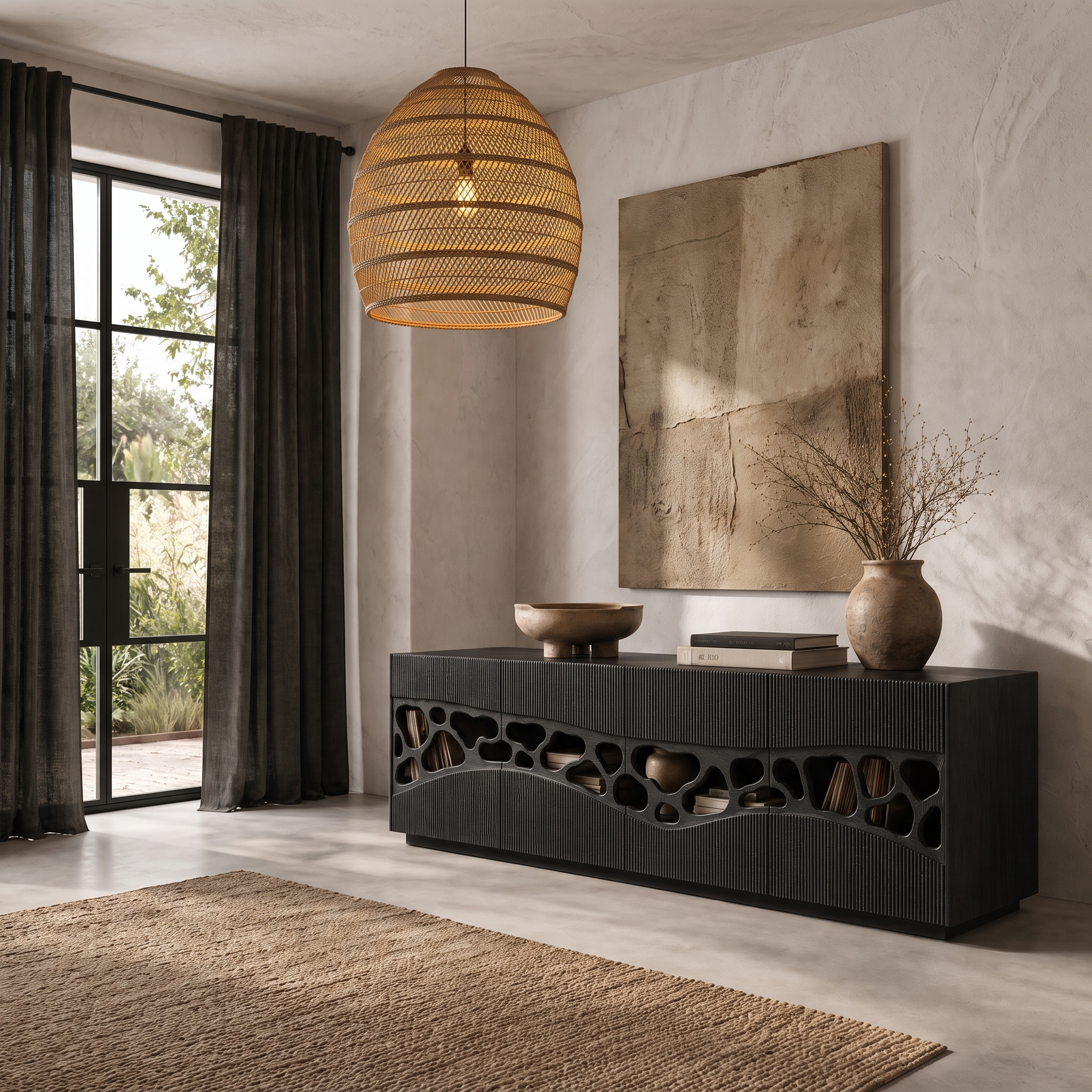 Contemporary Sideboard With Organic Cutout Design For Dining Room And Living Room