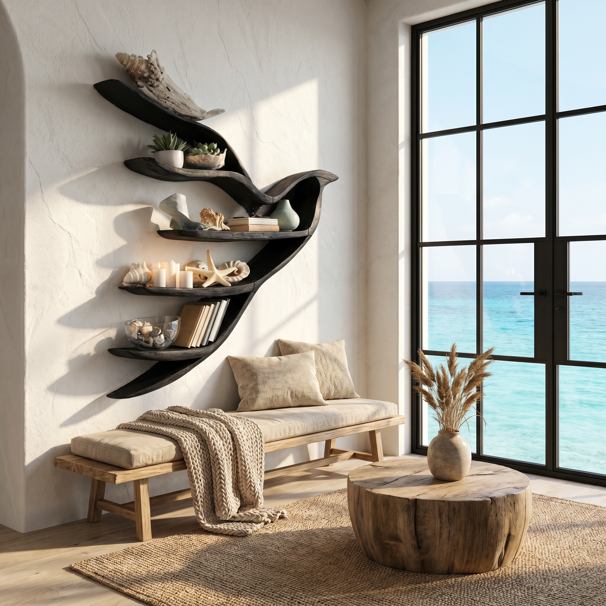 Sculptural Bookcase With Organic Open Shelving For Living Room Decor