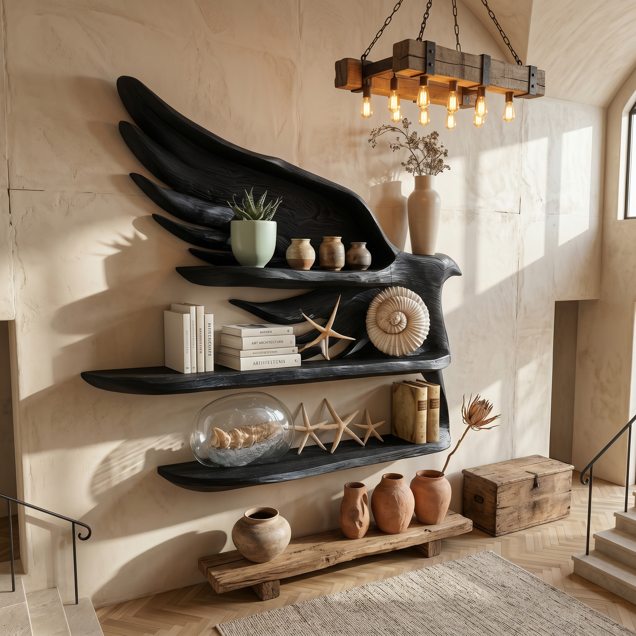 Handcrafted Wave Bookshelf With Artistic Curved Structure For Home Decor
