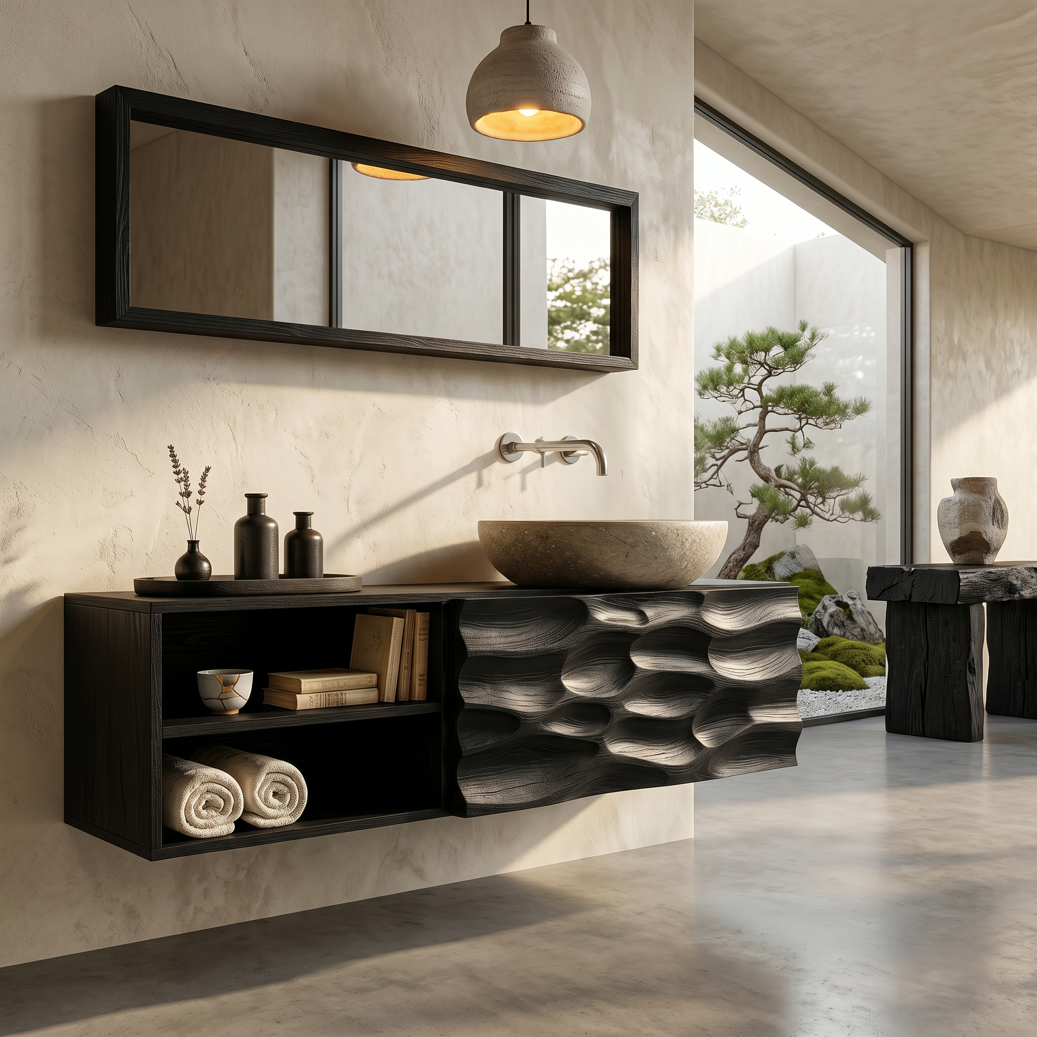 Handcrafted Organic Bathroom Vanity With Floating Storage Cabinet For Bathroom