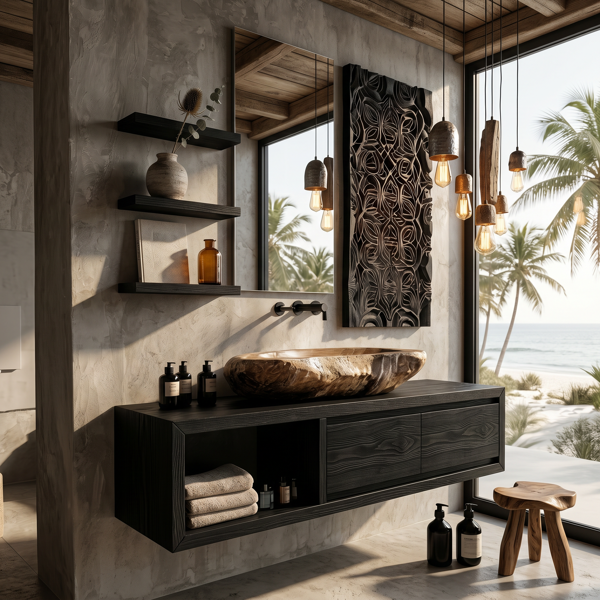Organic Modern Floating Bathroom Vanity With Open Storage
