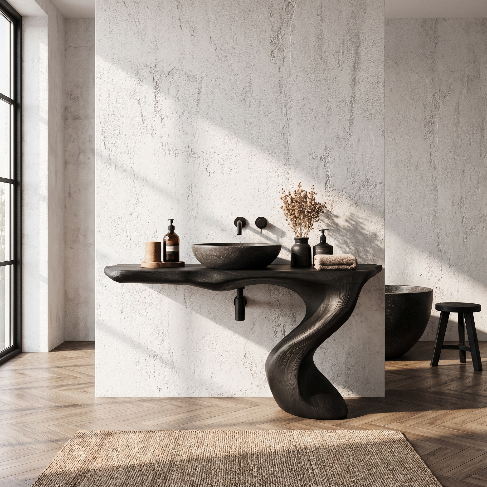 Organic Modern Bathroom Vanity With Tree Root Inspired Design For Powder Room