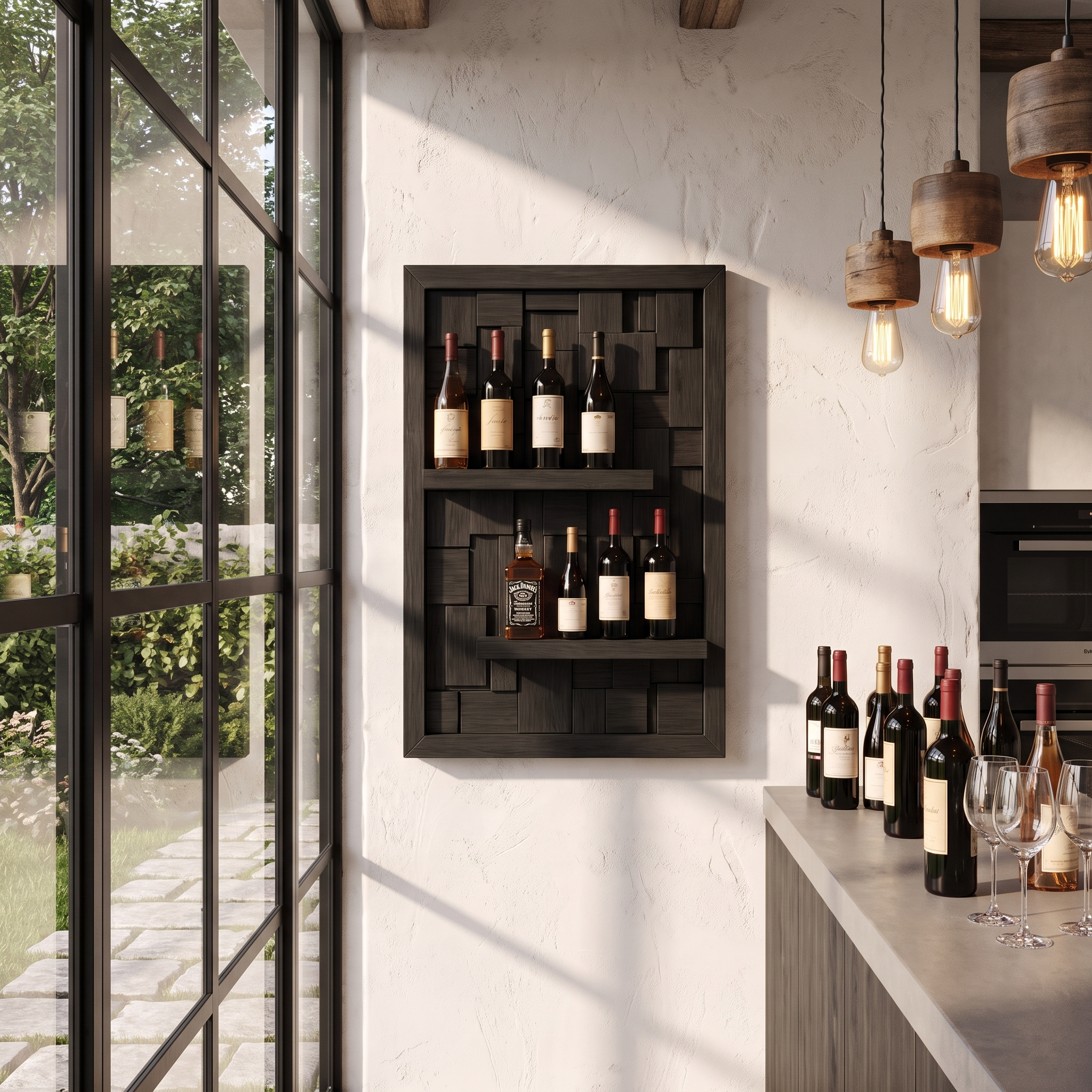 Wall Mounted Wine Holder With Open Bottle Display For Home Bar
