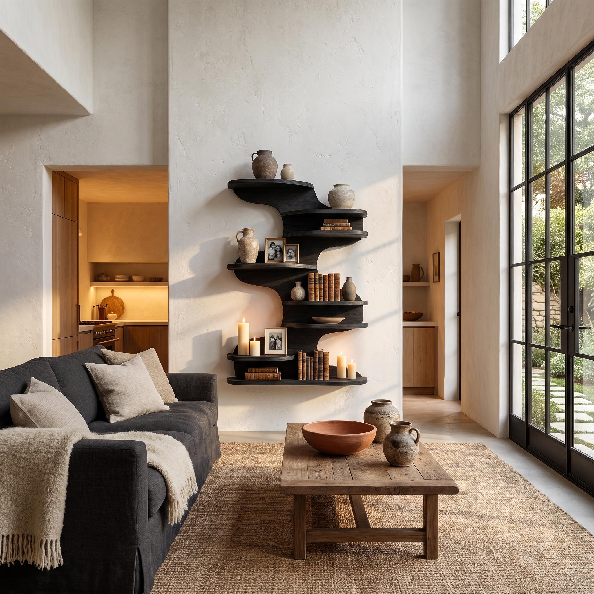 Modern Floating Shelf With Nature Inspired Tree Branch Form For Living Room