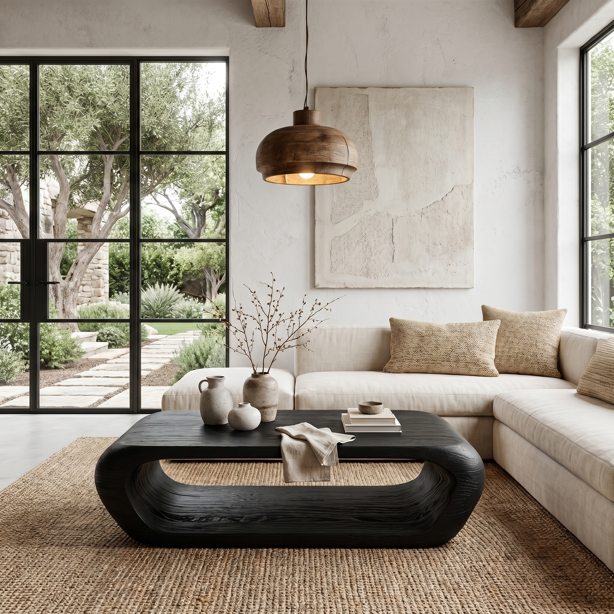 Organic Coffee Table With Open Storage For Living Room