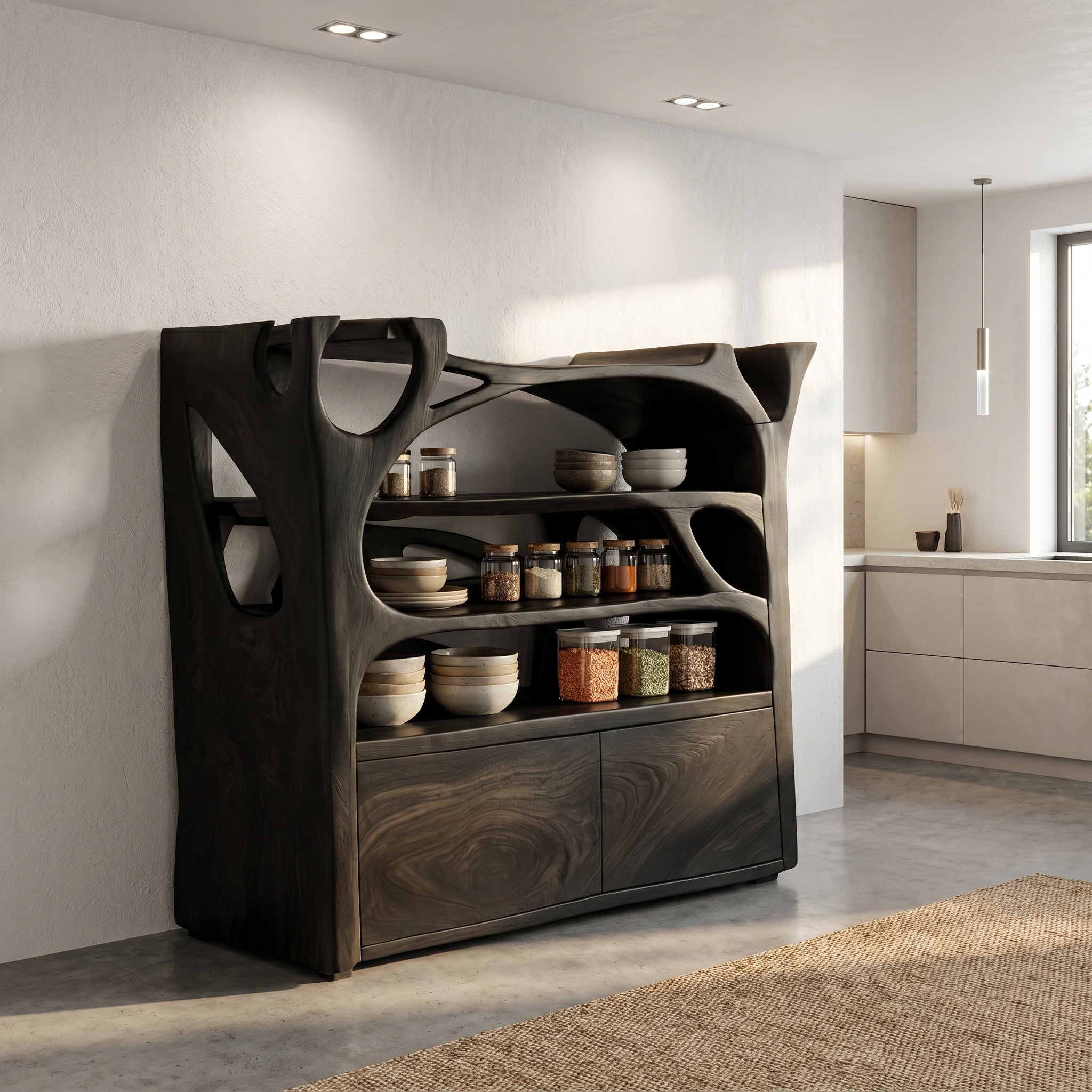 Handcrafted Shoe Cabinet Sculptural Wood Design For Entryway